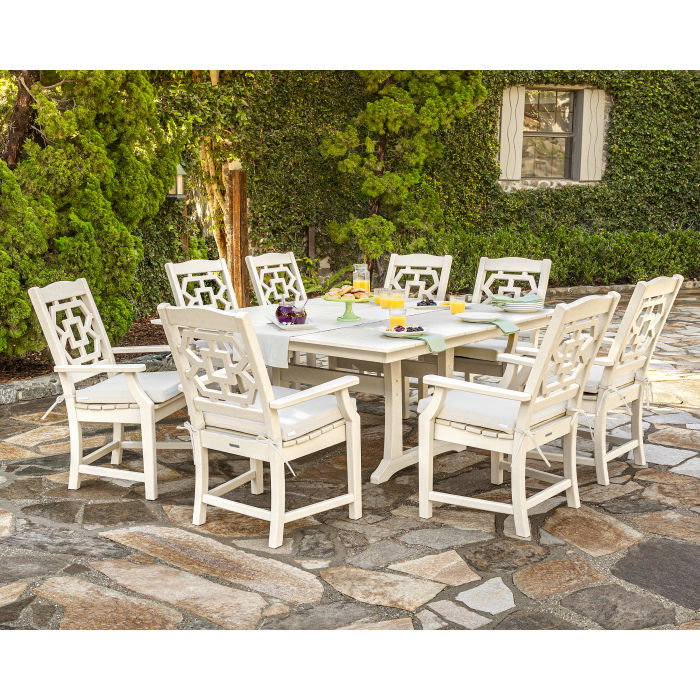 POLYWOOD Outdoor 59" Square Dining Table - Farmhouse or Nautical Trestle Style , Counter or Dining Height Table