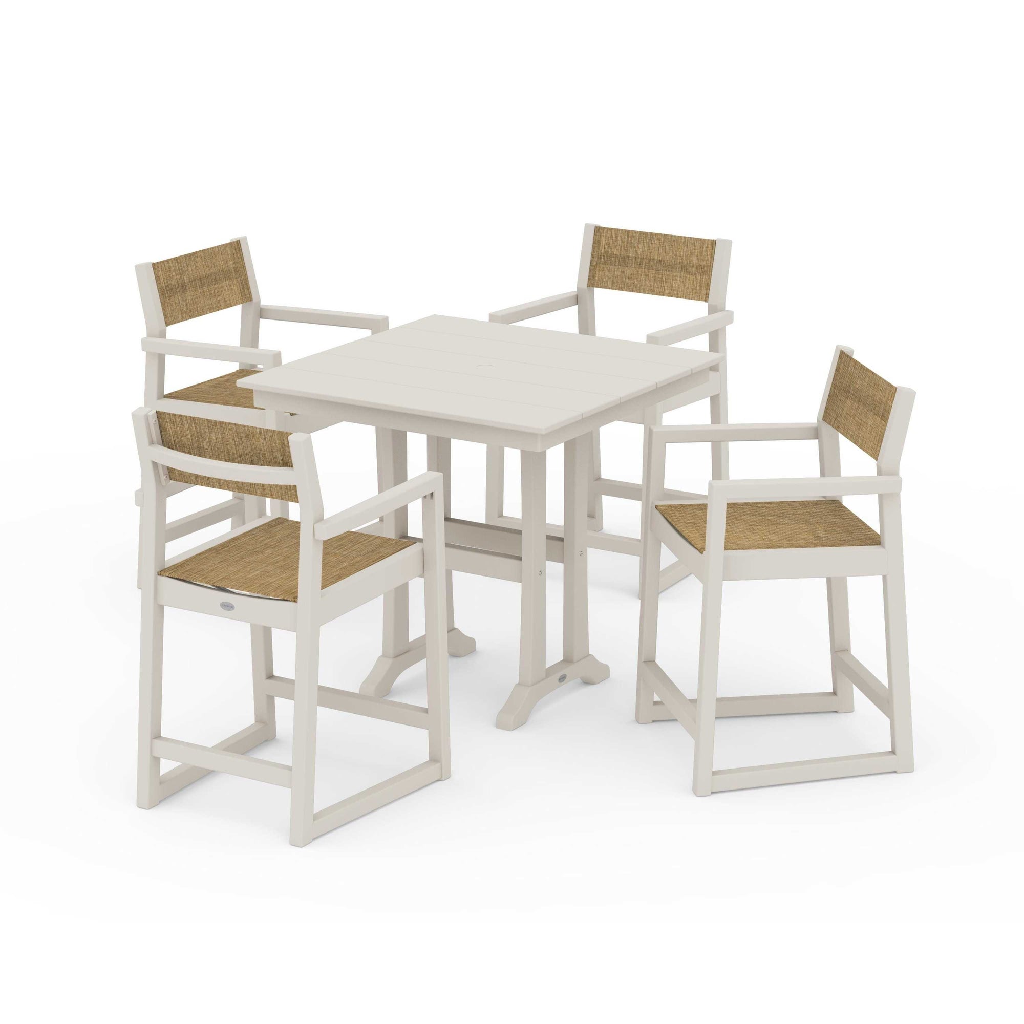 EDGE Sling Arm Chair 5-Piece Farmhouse Counter Set with Trestle Legs
