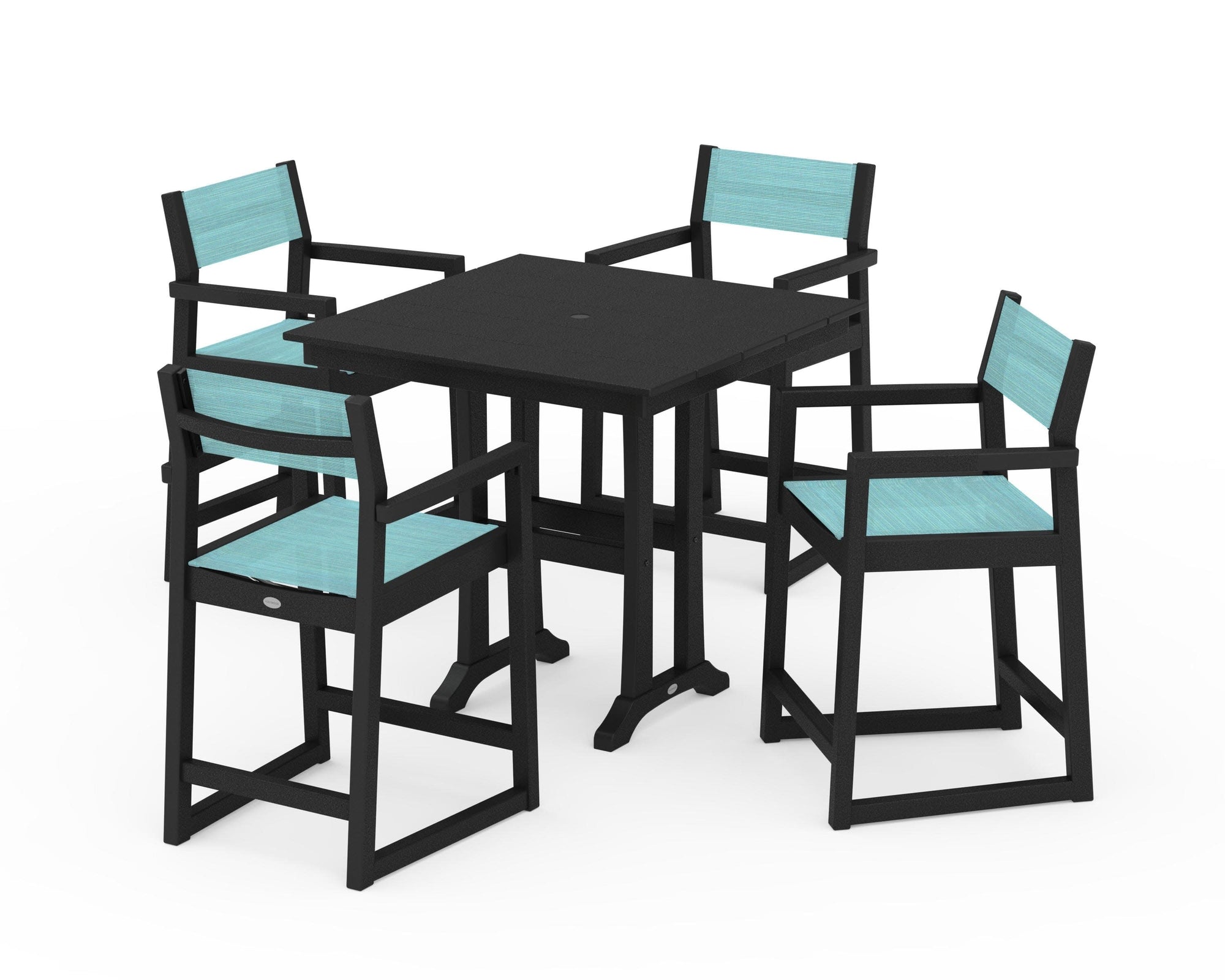 EDGE Sling Arm Chair 5-Piece Farmhouse Counter Set with Trestle Legs