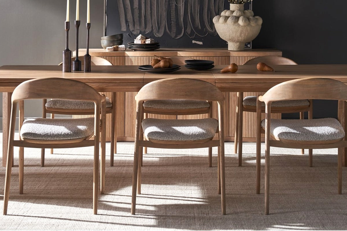Universal Eden 108" Solid Oak Dining Table Set — Table + 8 Echo Arm Chairs
