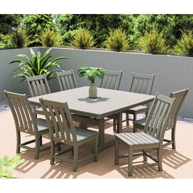 POLYWOOD Outdoor 59" Square Dining Table - Farmhouse or Nautical Trestle Style , Counter or Dining Height Table