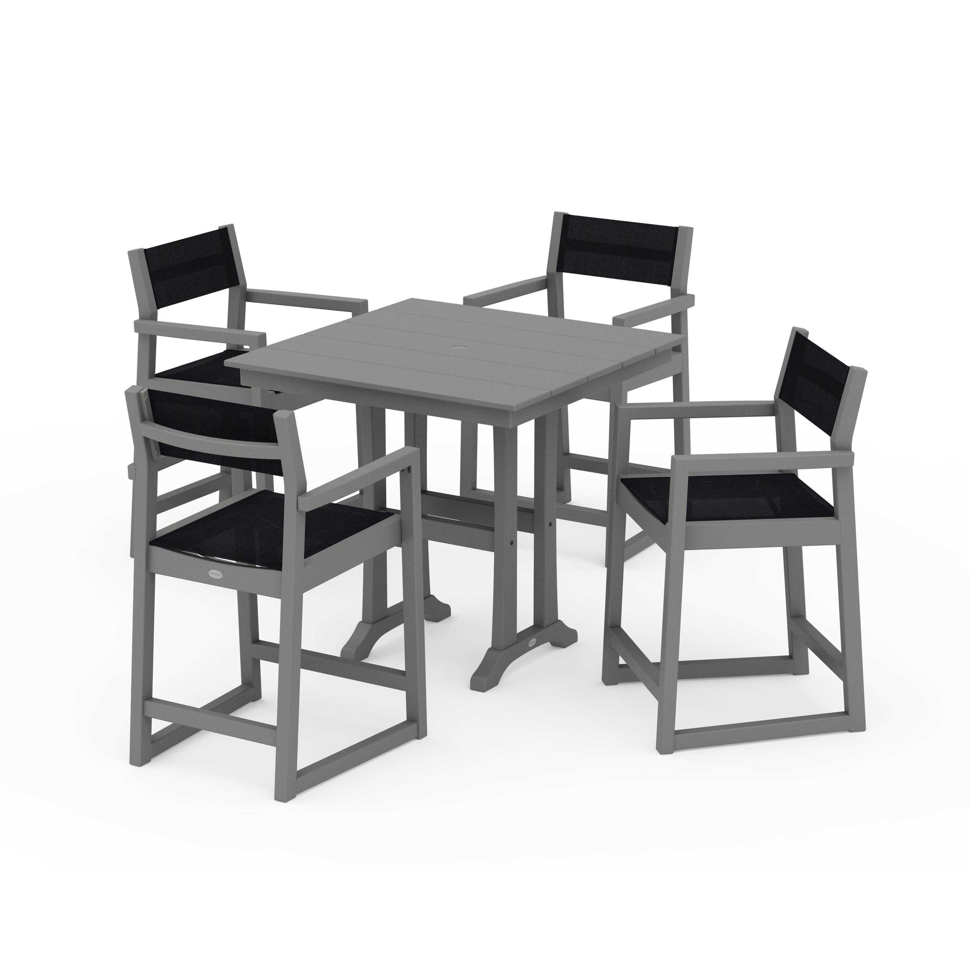 EDGE Sling Arm Chair 5-Piece Farmhouse Counter Set with Trestle Legs