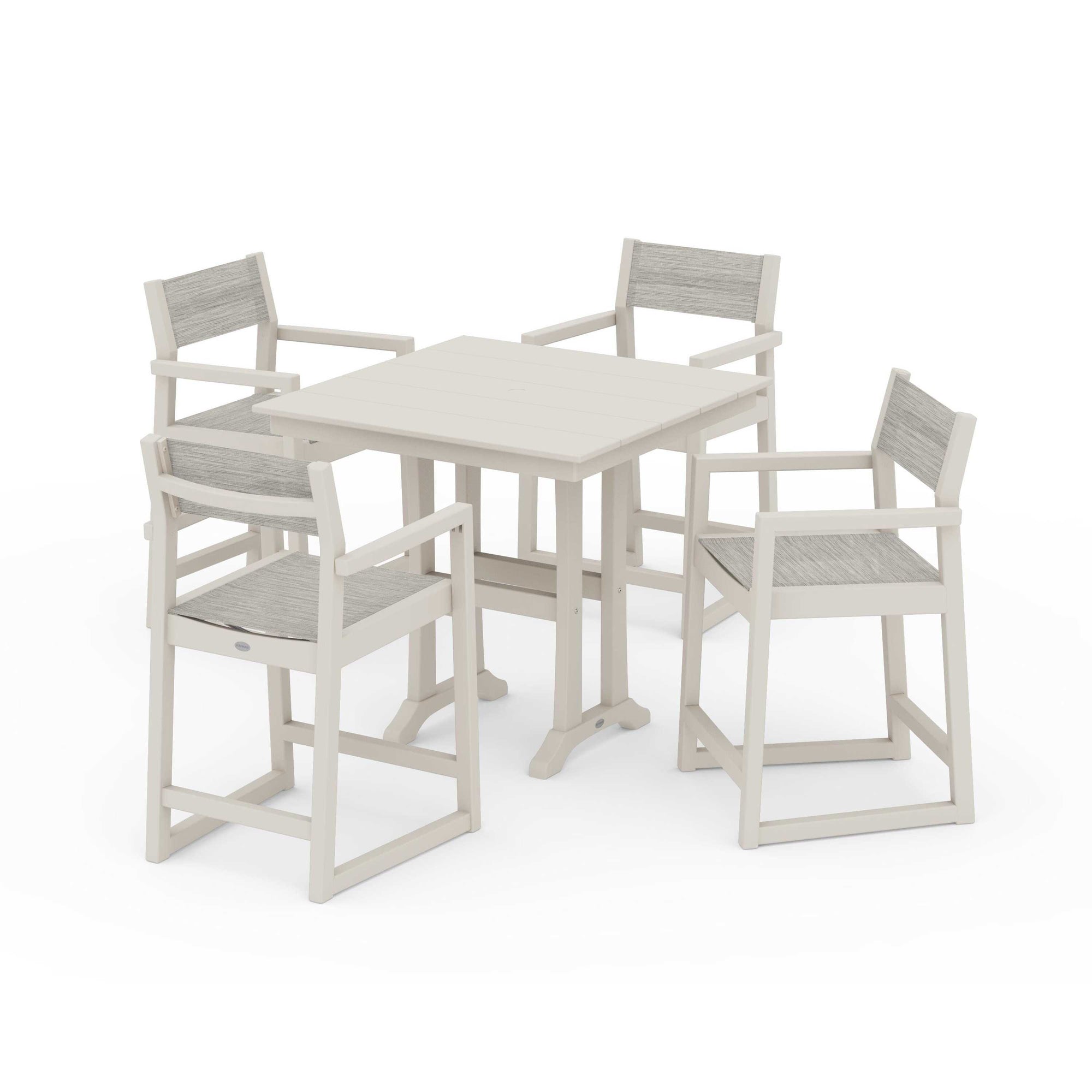 EDGE Sling Arm Chair 5-Piece Farmhouse Counter Set with Trestle Legs