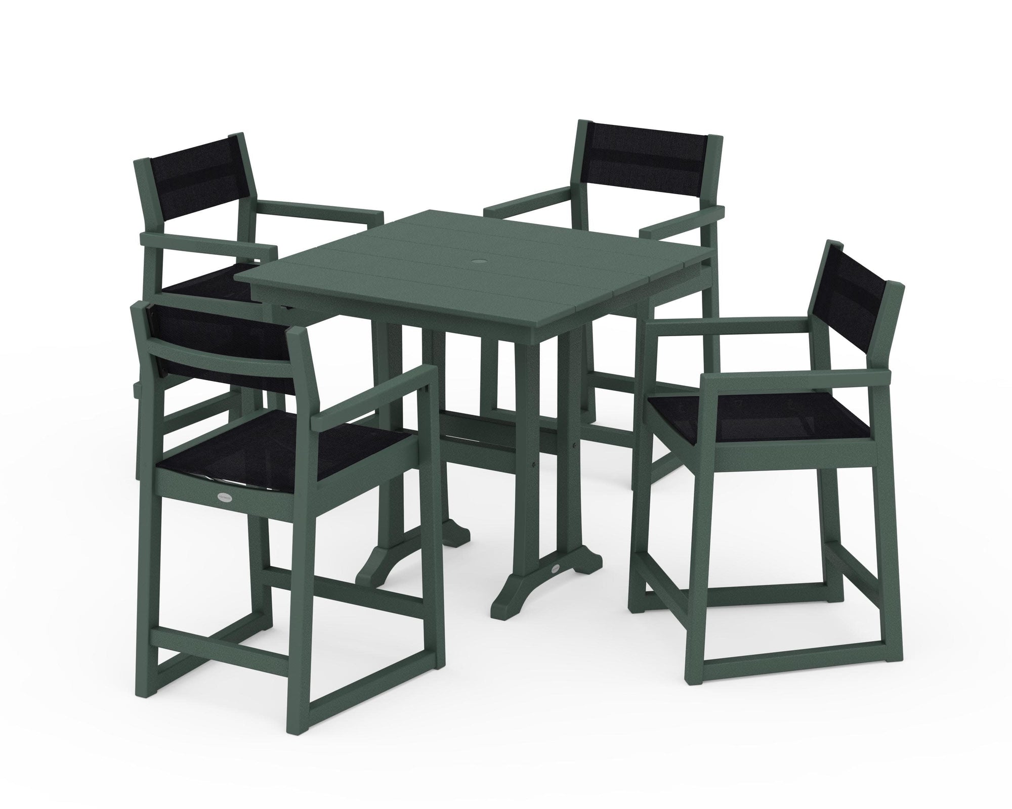 EDGE Sling Arm Chair 5-Piece Farmhouse Counter Set with Trestle Legs