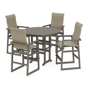 Polywood EDGE Woven Highback 5-Piece Round Farmhouse Bar Set - Two-Tone — view 2