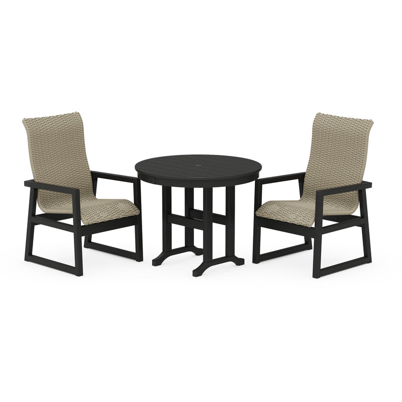 Polywood EDGE Woven Highback 3-Piece Farmhouse Dining Set - Two-Tone
