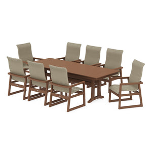 Polywood EDGE Woven Highback 9-Piece Farmhouse Dining Set with Trestle Legs - Two-Tone — view 3