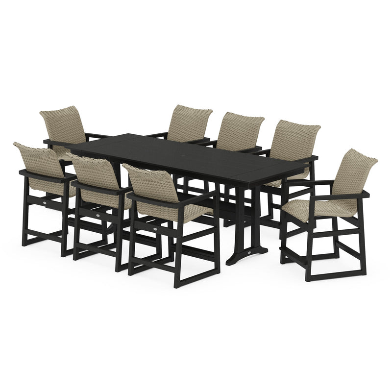 Polywood EDGE Woven 9-Piece Farmhouse Counter Set with Trestle Legs - Two-Tone