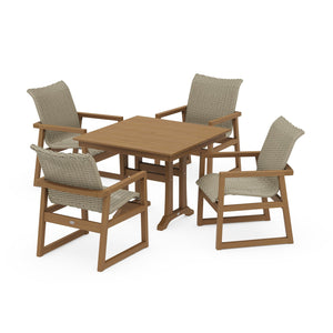 Polywood EDGE Woven 5-Piece Farmhouse Dining Set with Trestle Legs - Two-Tone — view 1