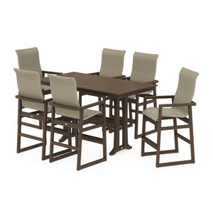 Polywood EDGE Woven Highback Arm Chair 7-Piece Farmhouse Bar Set with Trestle Legs - Two-Tone — view 1