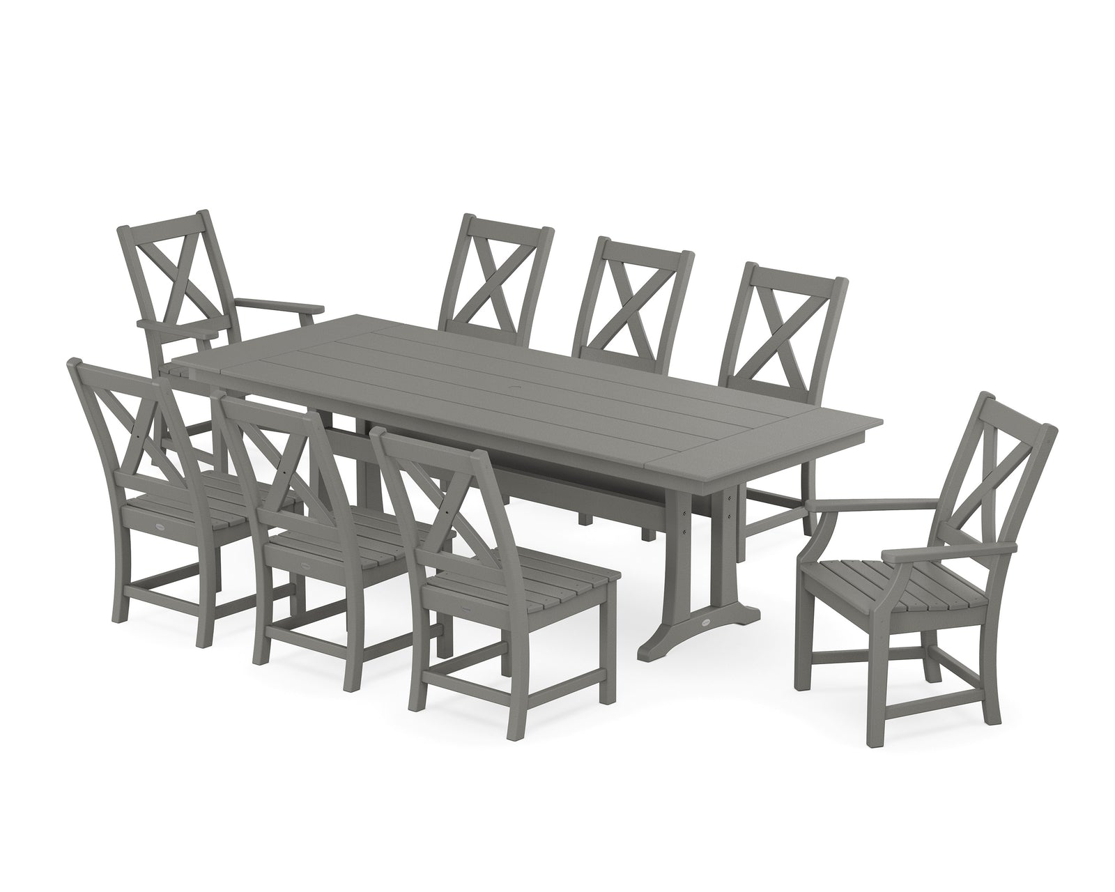 Polywood Braxton 9-Piece Farmhouse Dining Set with Trestle Legs - Select Two-Tone