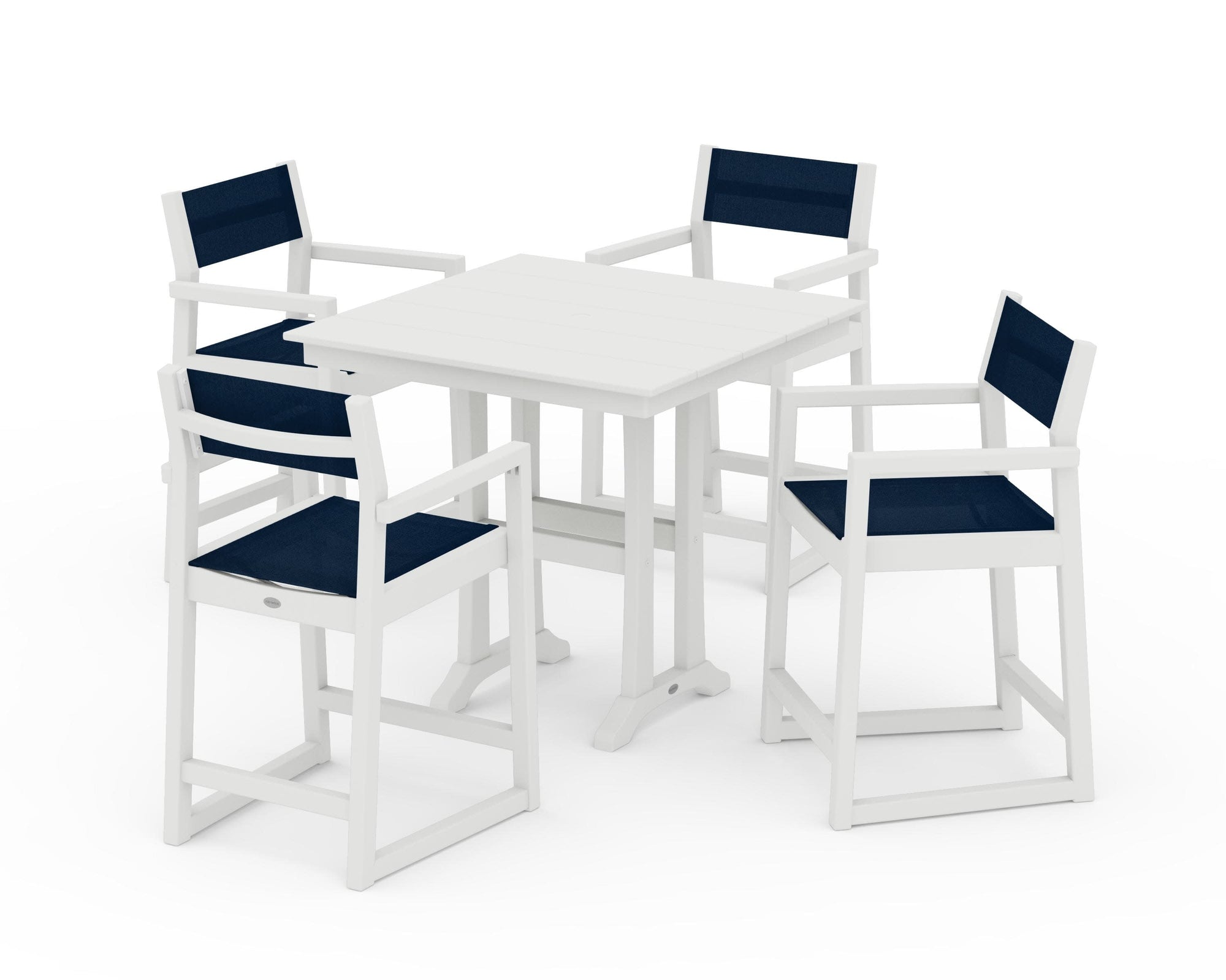EDGE Sling Arm Chair 5-Piece Farmhouse Counter Set with Trestle Legs