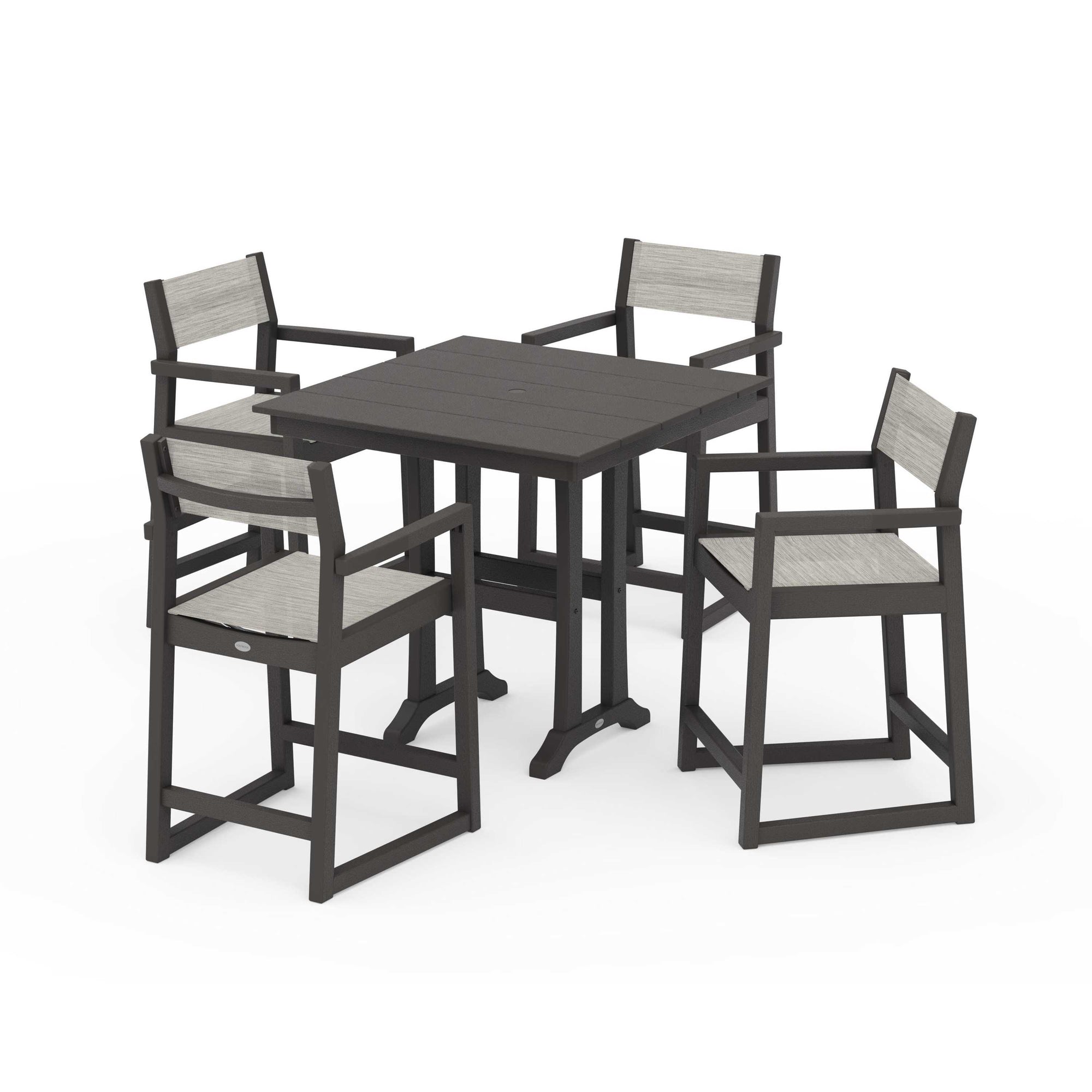 EDGE Sling Arm Chair 5-Piece Farmhouse Counter Set with Trestle Legs