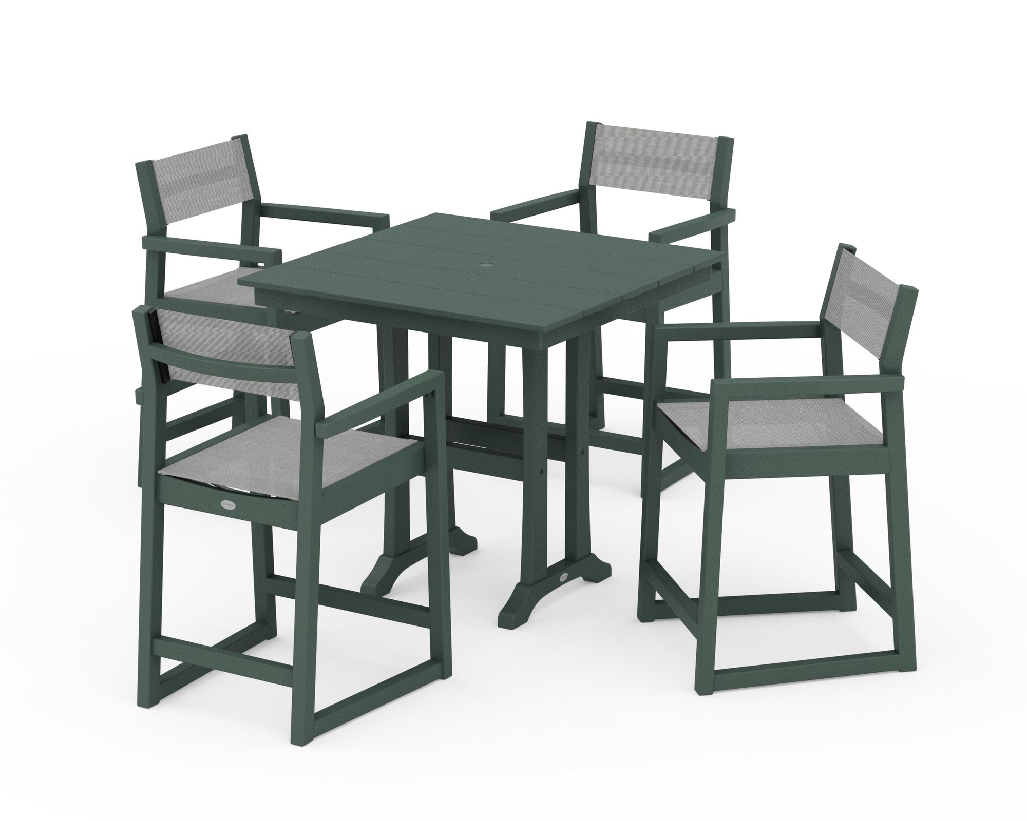 EDGE Sling Arm Chair 5-Piece Farmhouse Counter Set with Trestle Legs