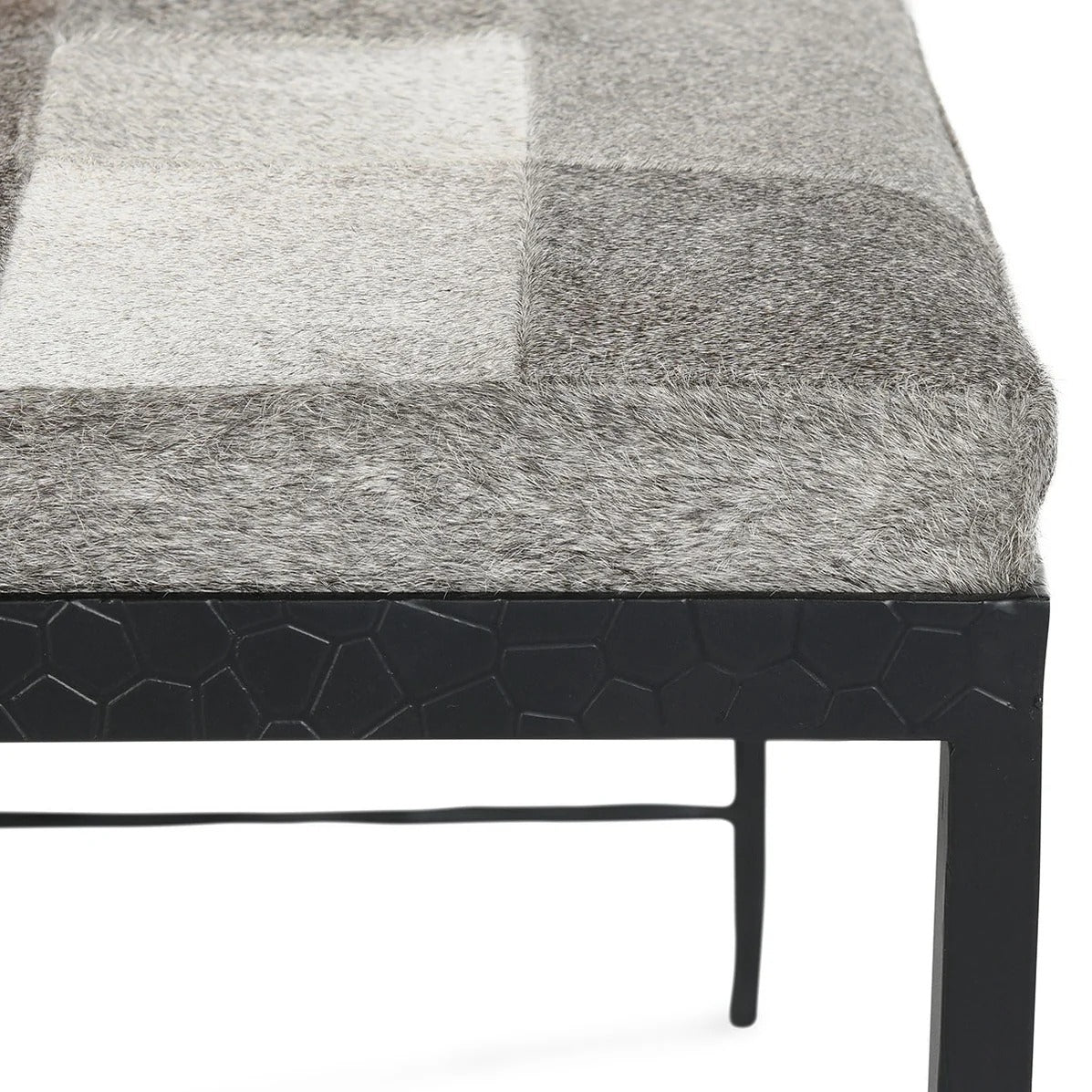 Achen Gray Hair on Hide Iron Bench 28"