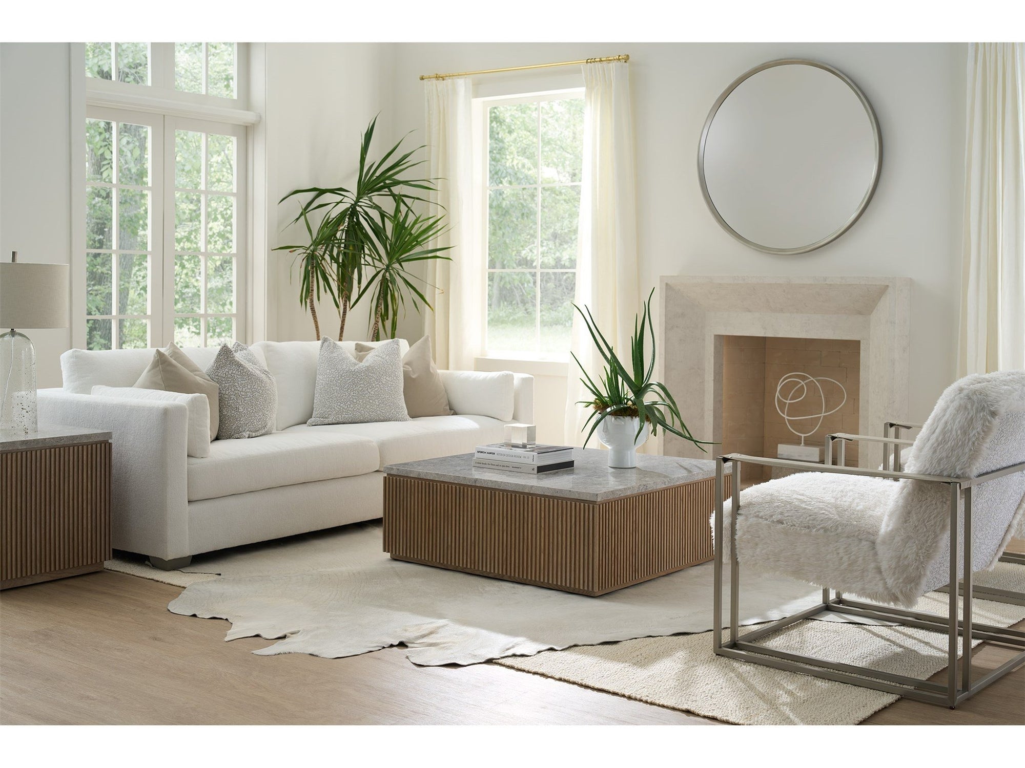 Carmen Natural Oak Coffee Table Reeded/Marble 42" Square