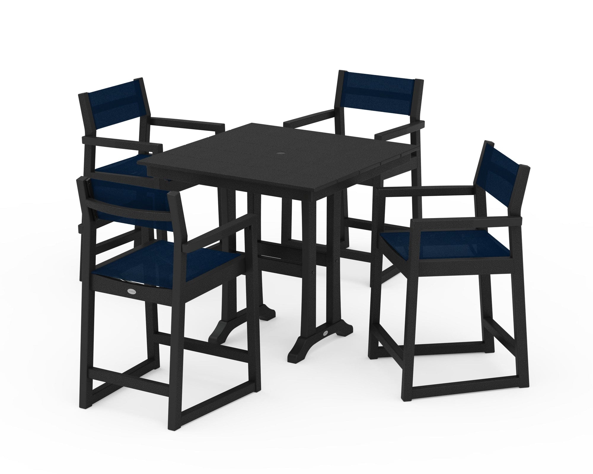 EDGE Sling Arm Chair 5-Piece Farmhouse Counter Set with Trestle Legs