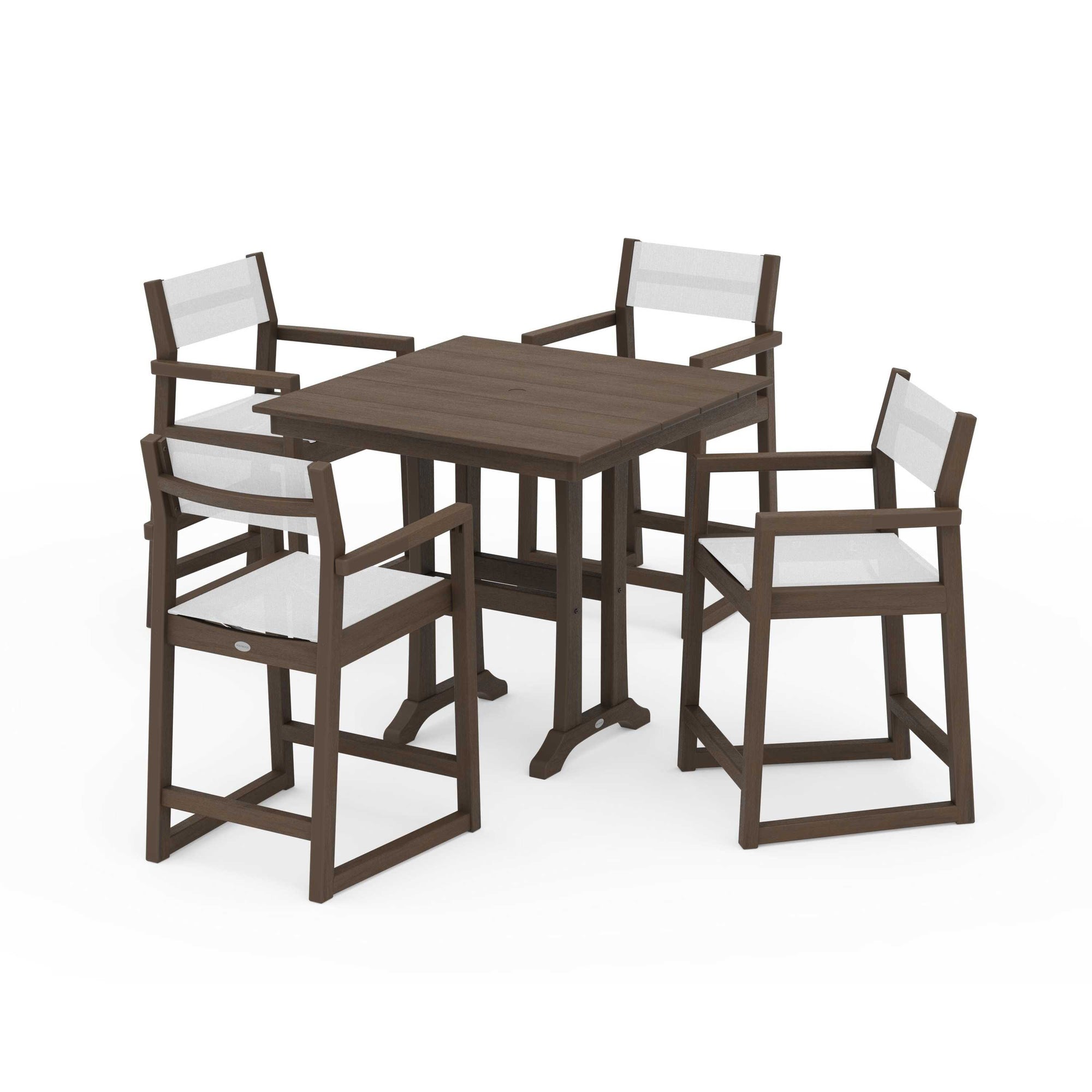 EDGE Sling Arm Chair 5-Piece Farmhouse Counter Set with Trestle Legs