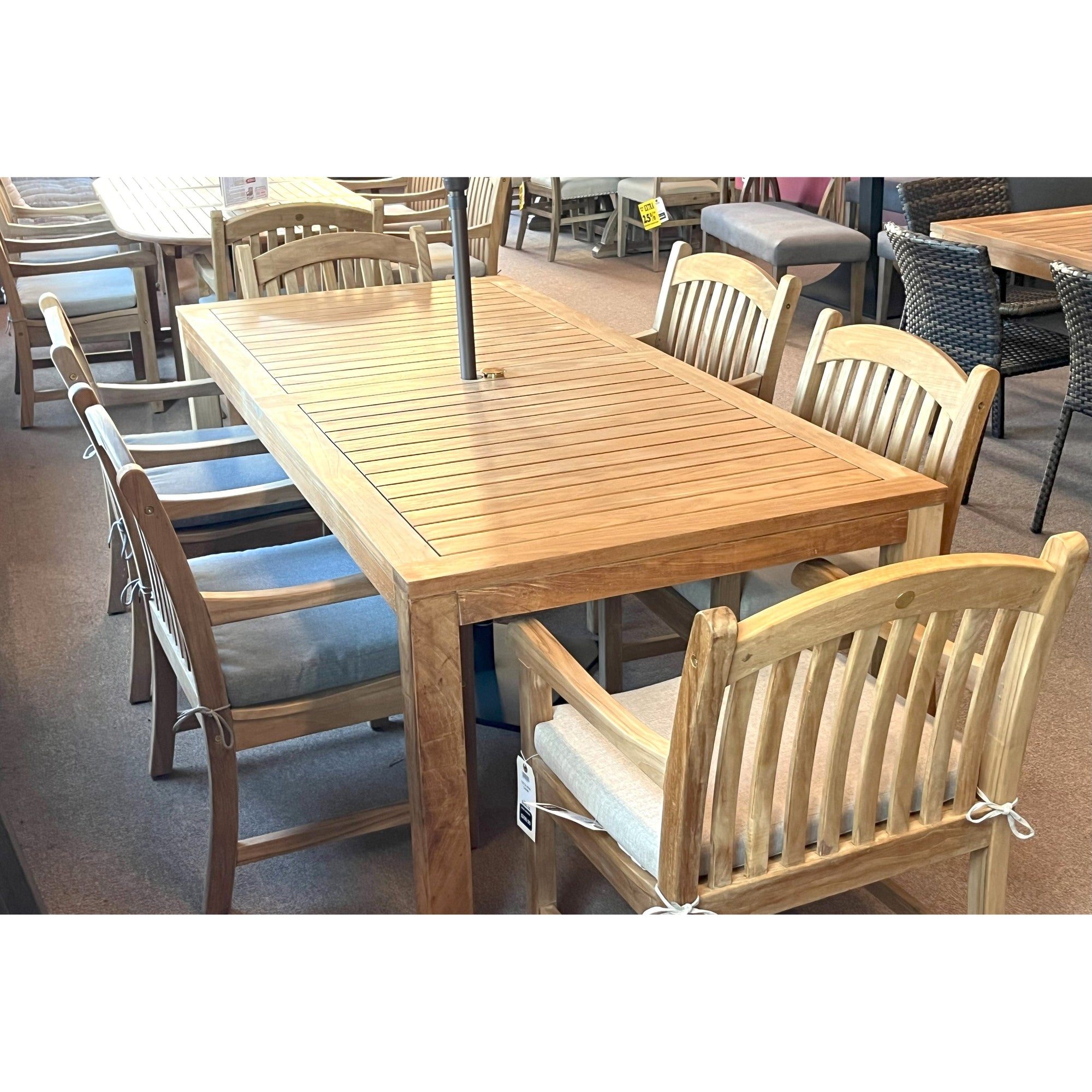 Katana Teak 7pc Outdoor Dining Set (Teak 86" Rectangular Table with 6 Teak Tista Armchairs +FREE Cushions +FREE Umbrella +FREE Cover)