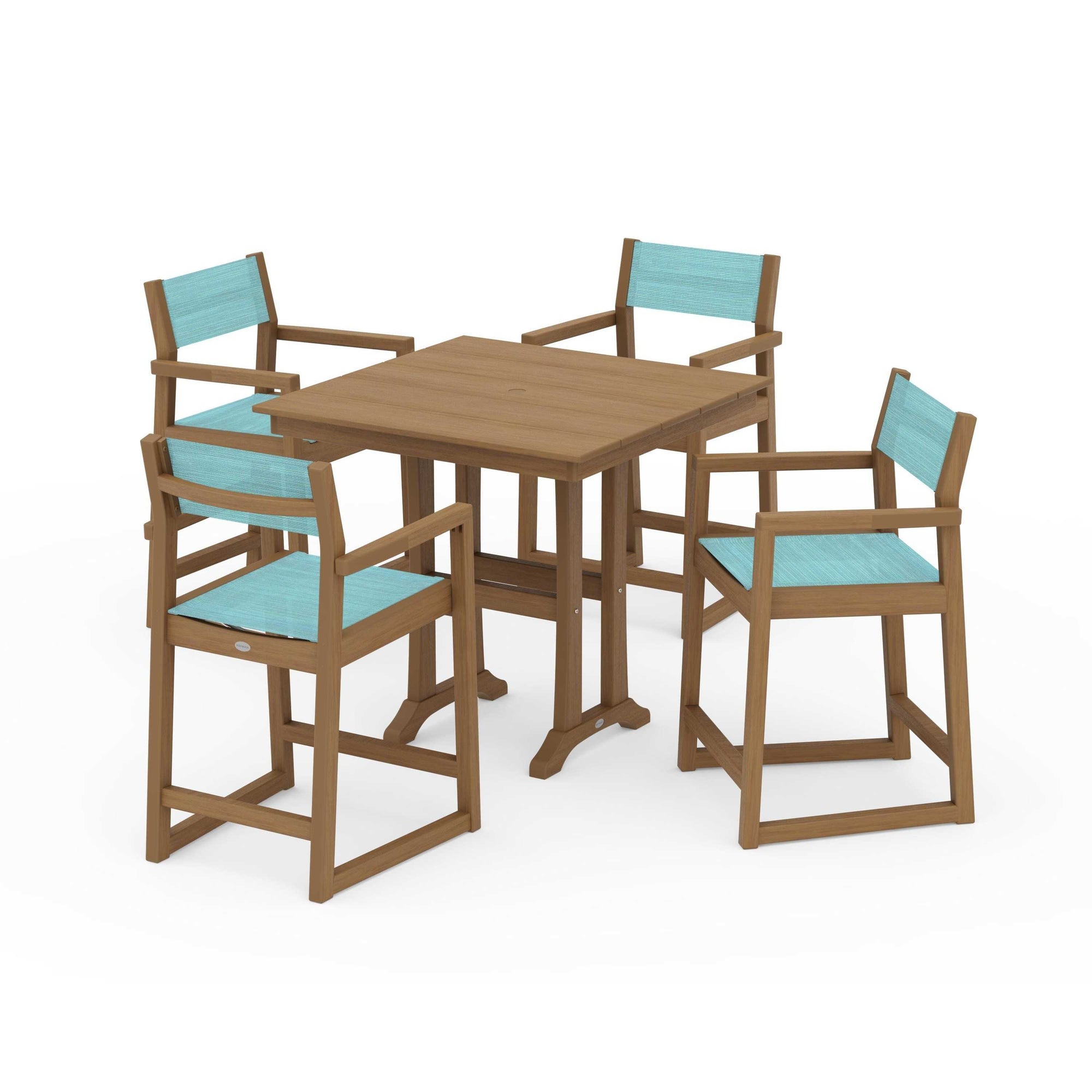 EDGE Sling Arm Chair 5-Piece Farmhouse Counter Set with Trestle Legs