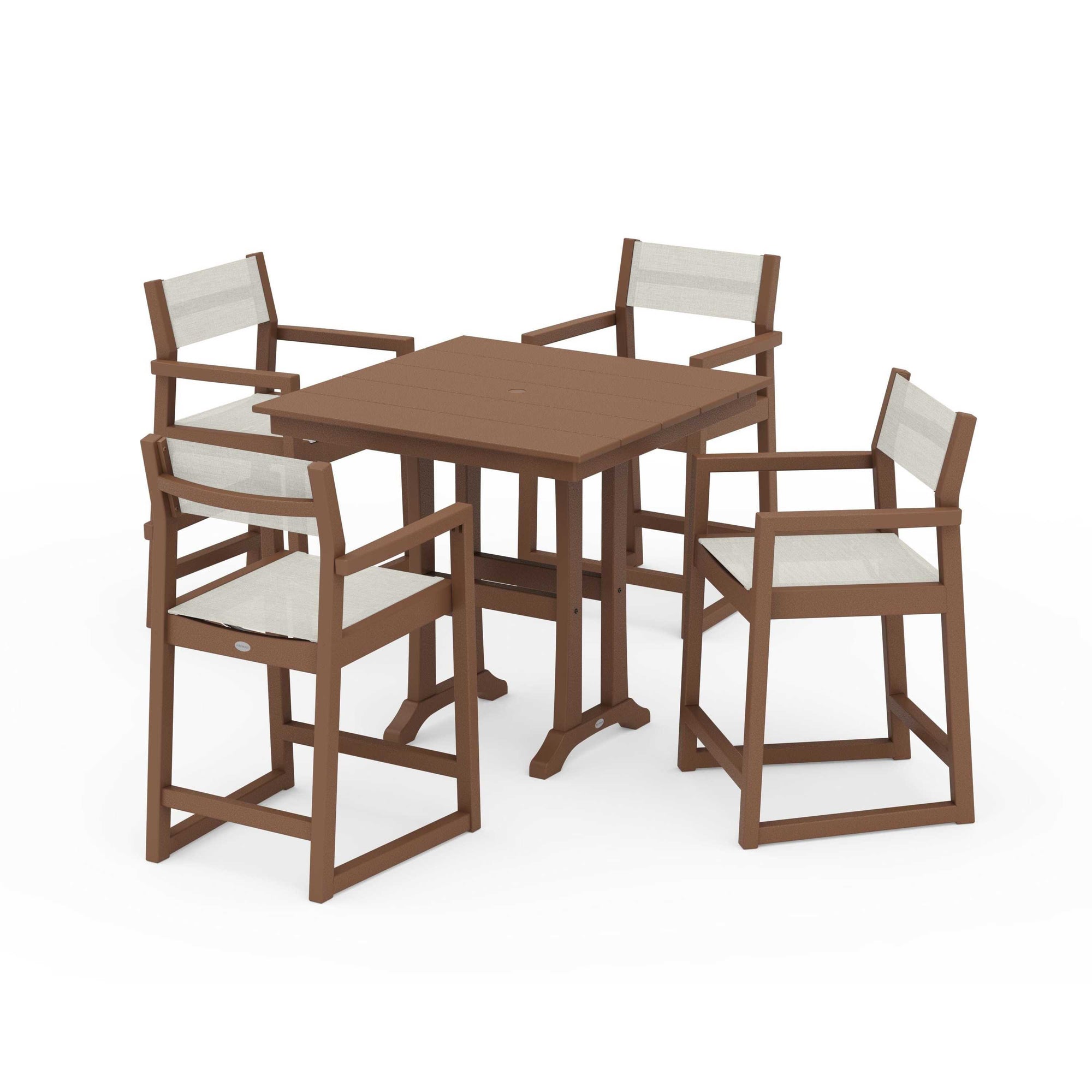 EDGE Sling Arm Chair 5-Piece Farmhouse Counter Set with Trestle Legs