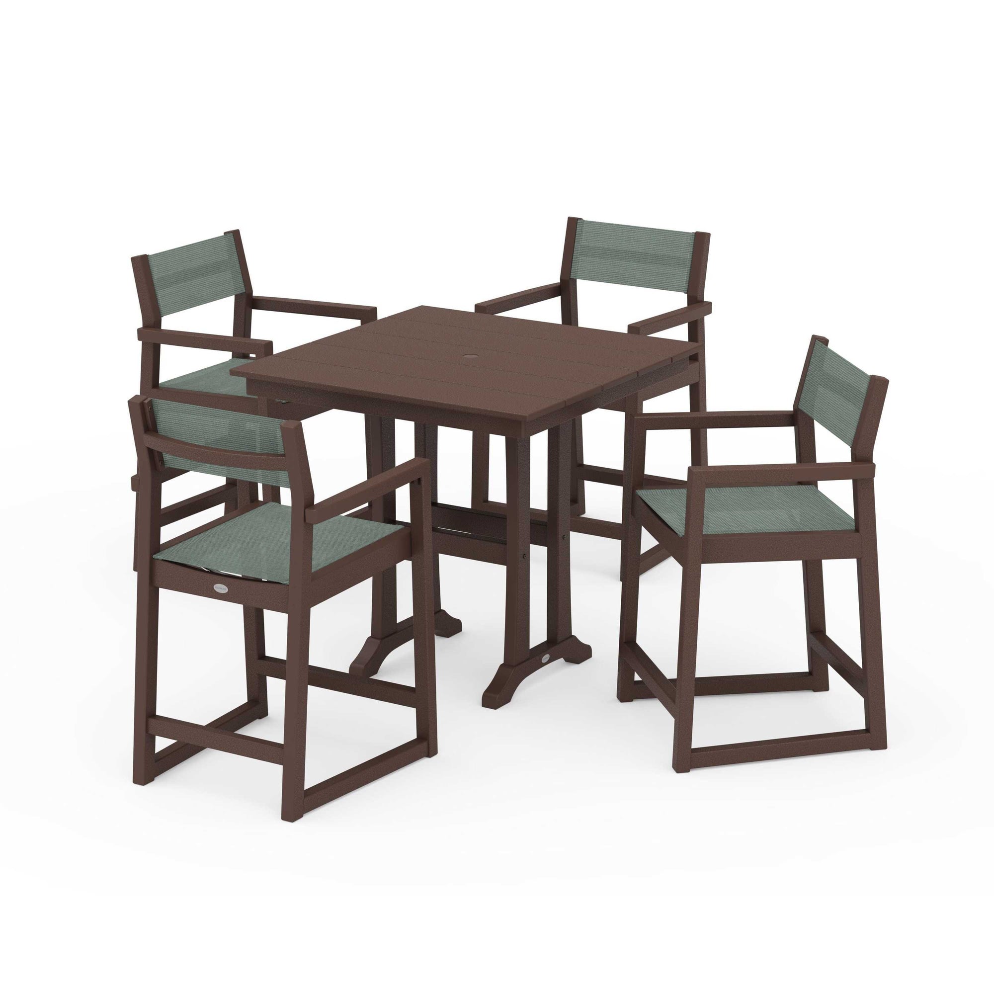 EDGE Sling Arm Chair 5-Piece Farmhouse Counter Set with Trestle Legs