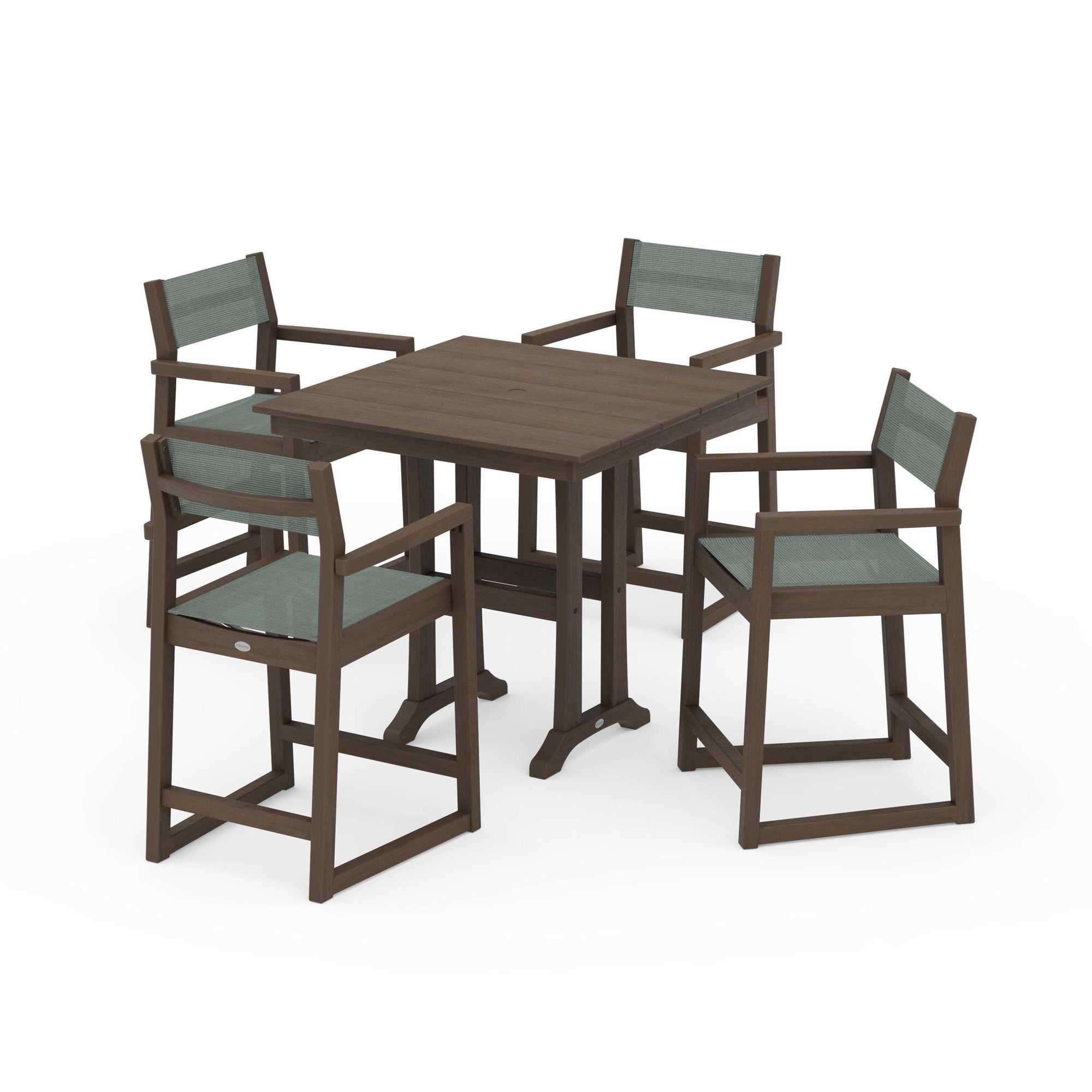 EDGE Sling Arm Chair 5-Piece Farmhouse Counter Set with Trestle Legs