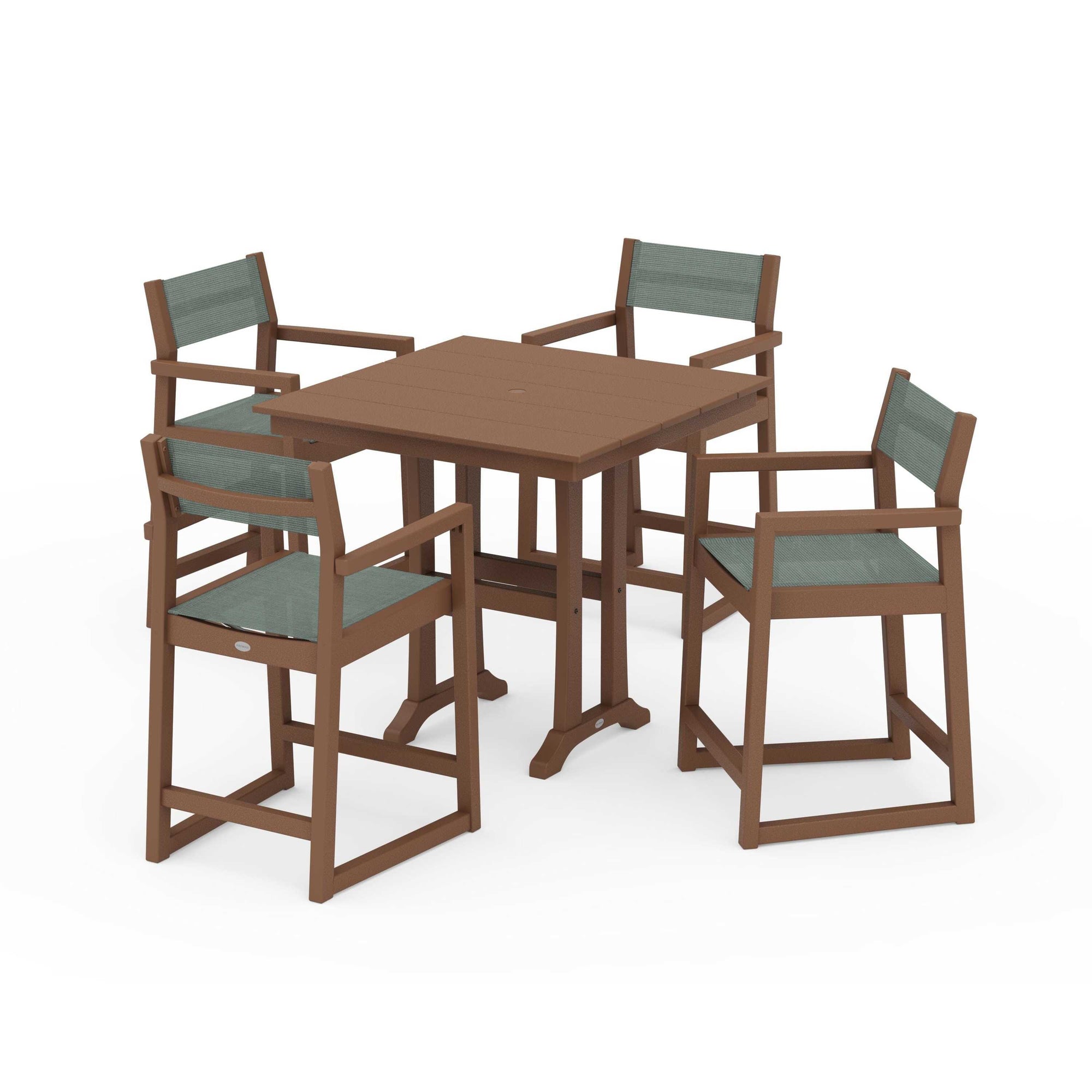 EDGE Sling Arm Chair 5-Piece Farmhouse Counter Set with Trestle Legs