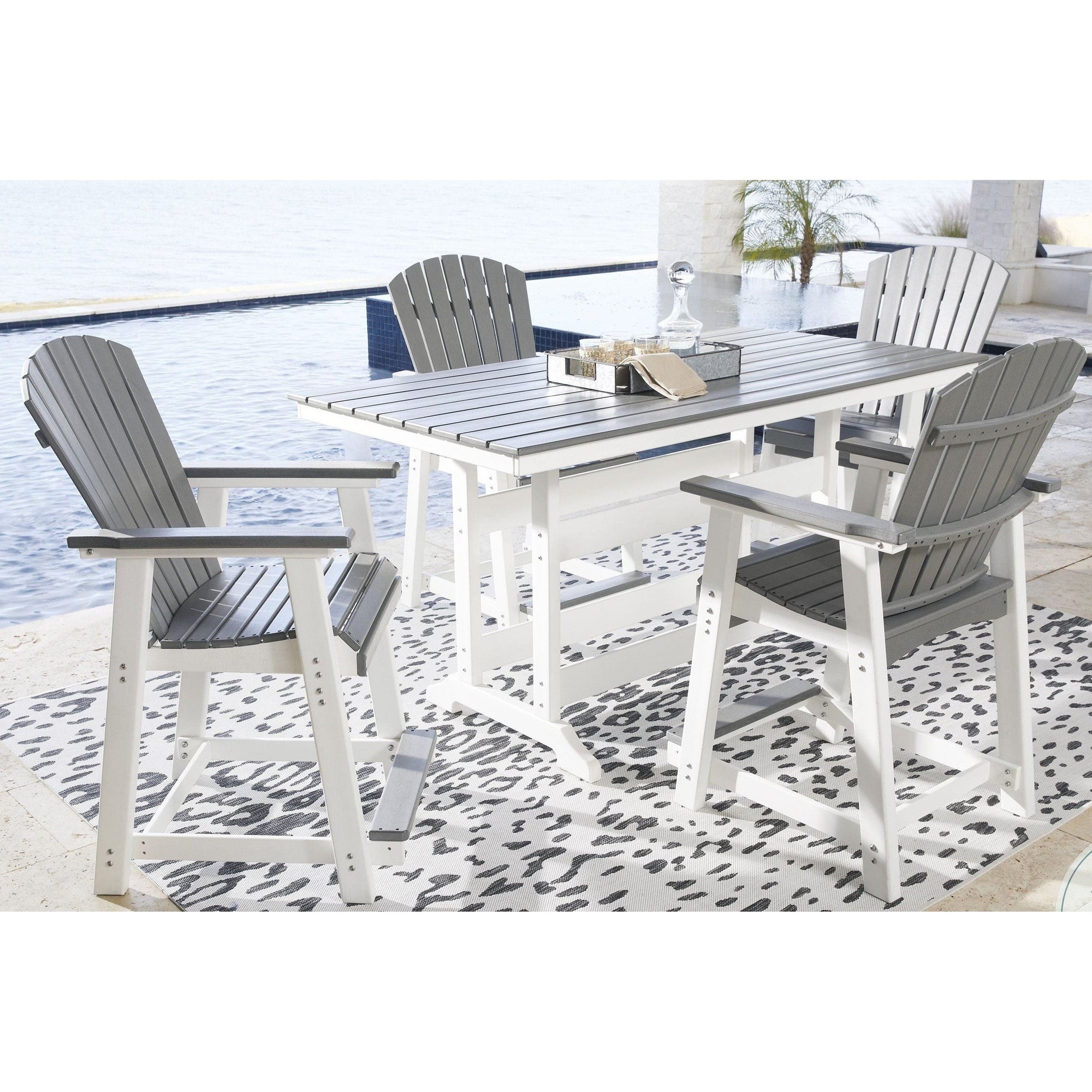 Poly Outdoor Grey & White Two-Tone 72"Counter Height 5pc Dining Set