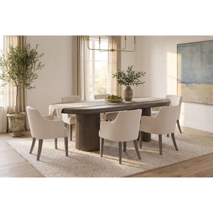 Sienna double pedestal dining table with six Sariel upholstered arm chairs — view 1