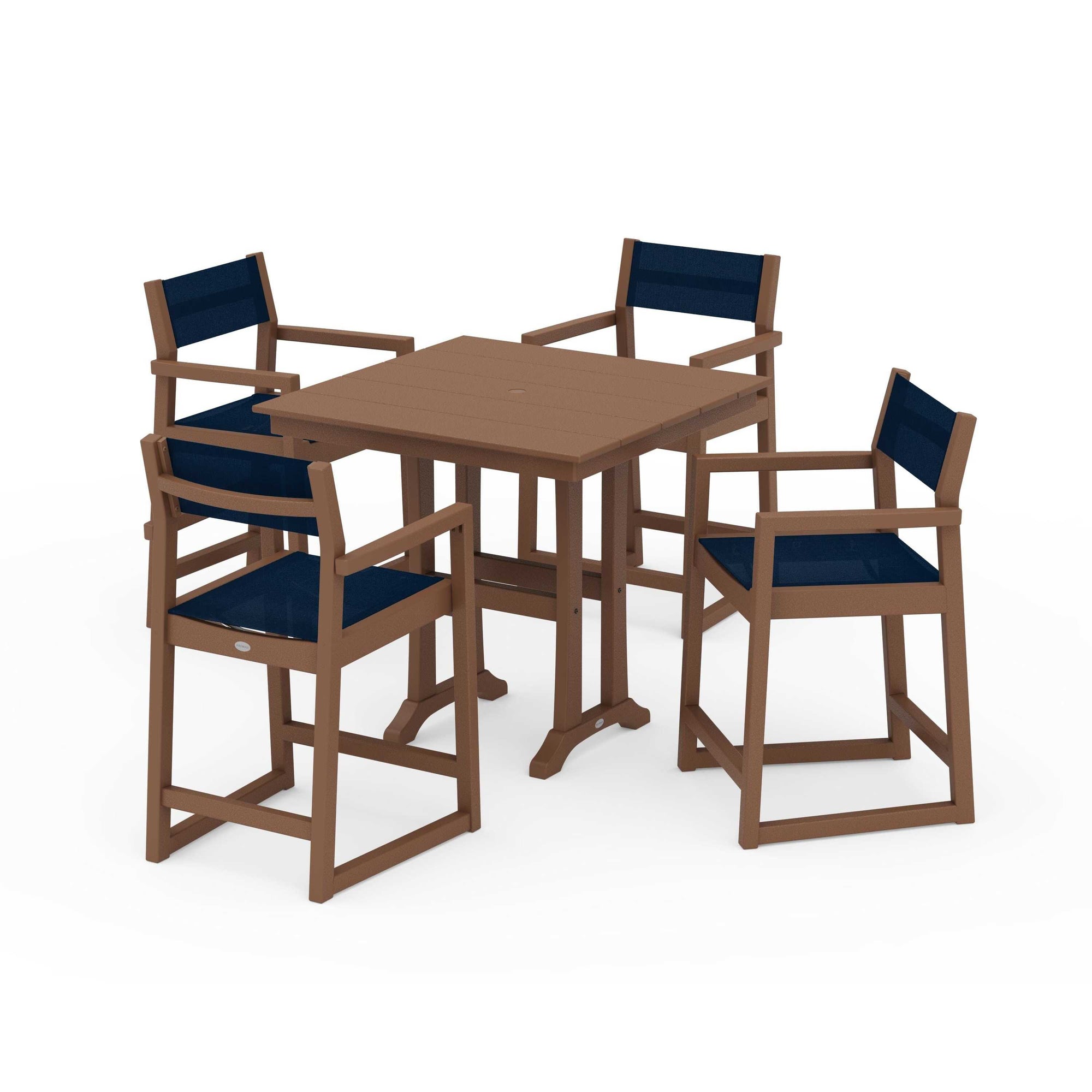 EDGE Sling Arm Chair 5-Piece Farmhouse Counter Set with Trestle Legs