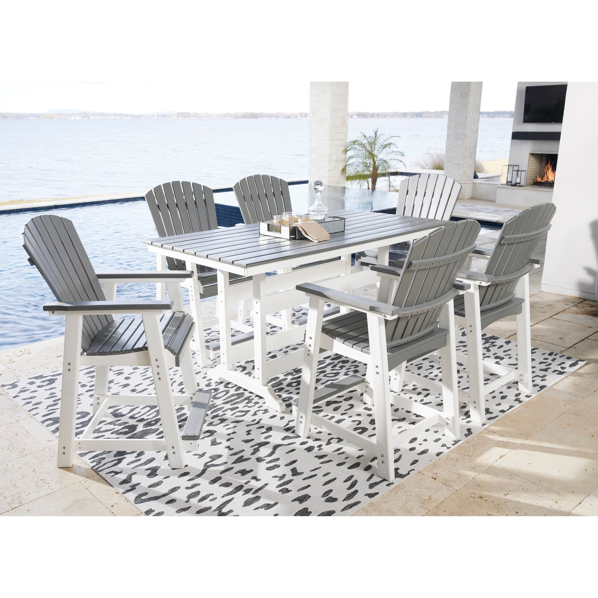 Poly Outdoor 5-Pc Counter Height Dining Set (72 Table +4 Counter Stools)