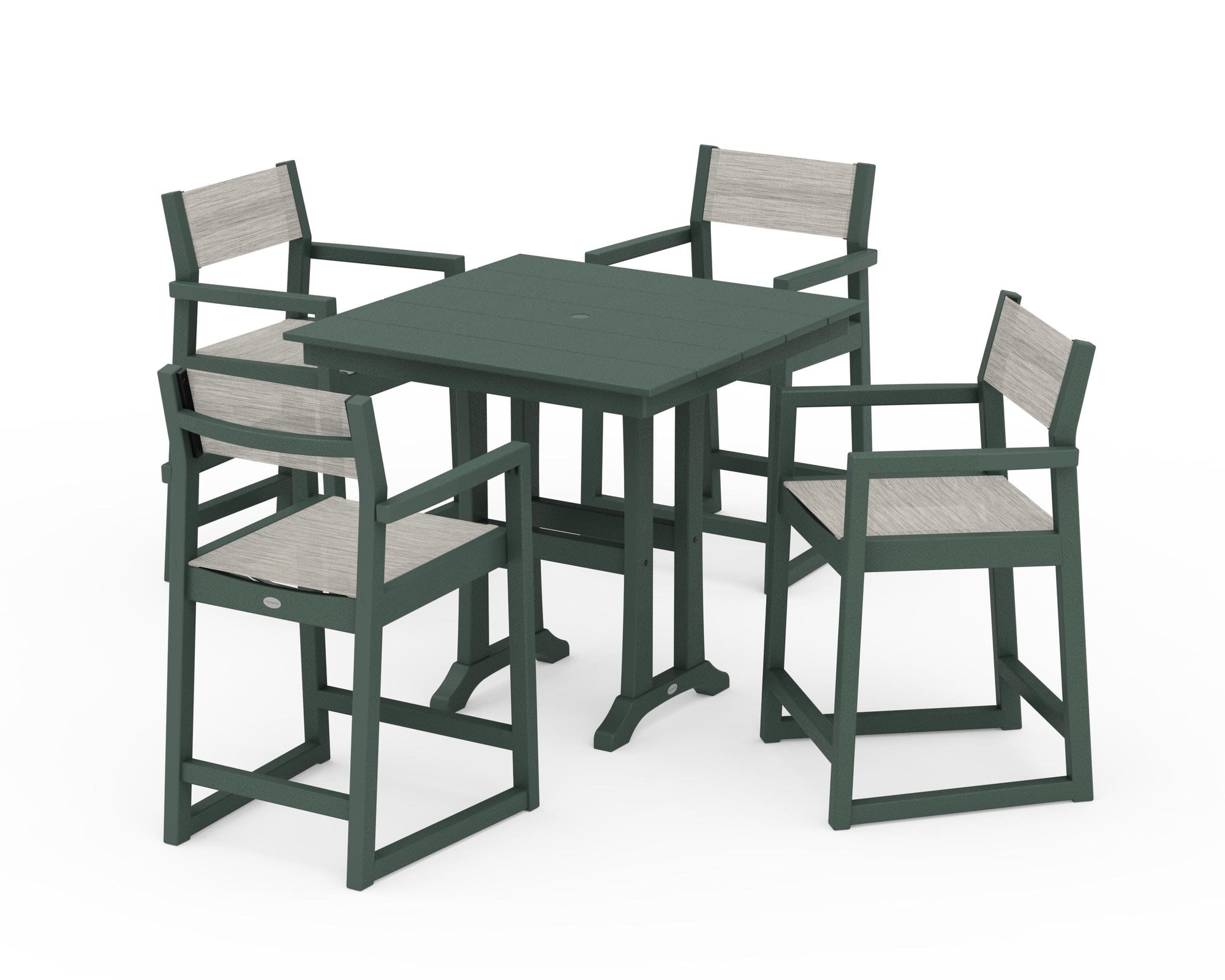 EDGE Sling Arm Chair 5-Piece Farmhouse Counter Set with Trestle Legs