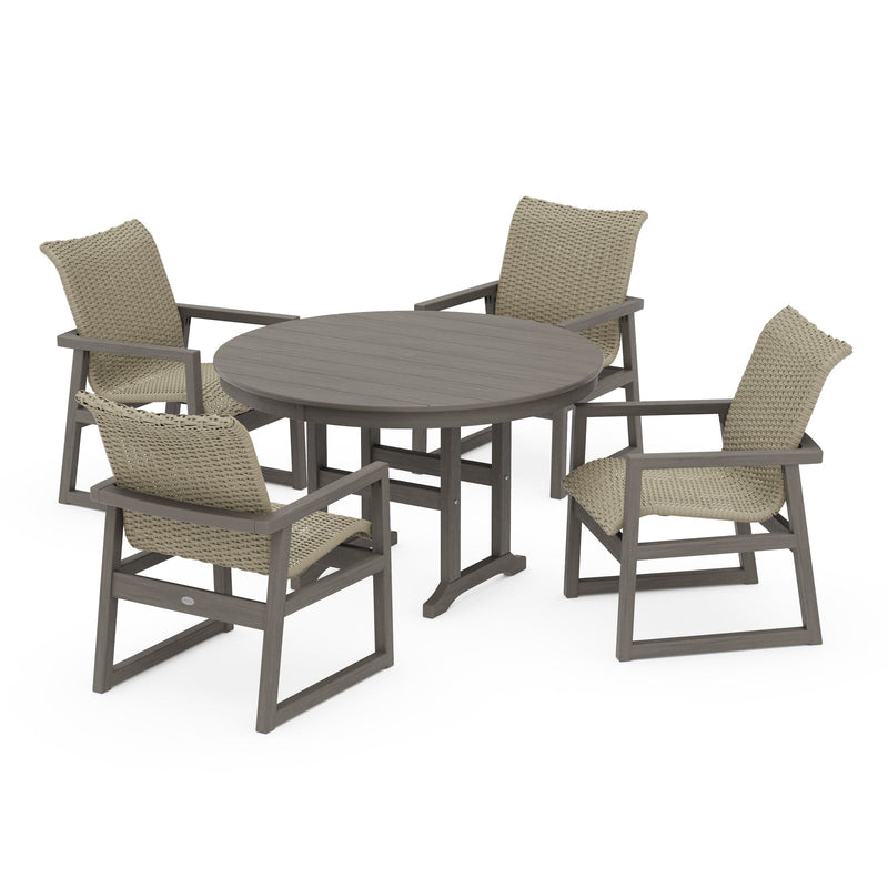 Polywood EDGE Woven 5-Piece Round Dining Set - Two-Tone