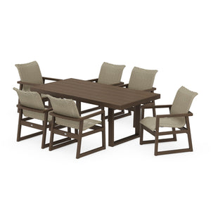 Polywood EDGE Woven Arm Chair 7-Piece Dining Set - Two-Tone — view 2