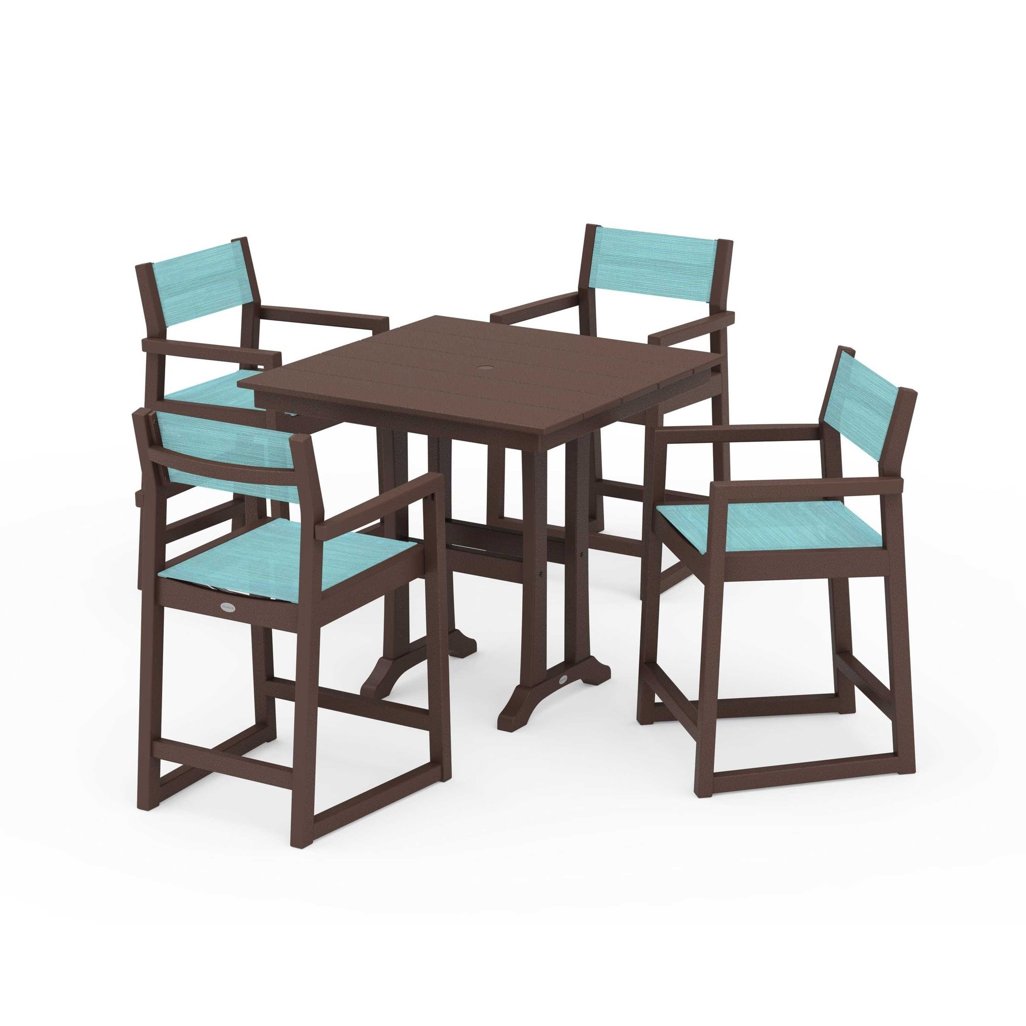 EDGE Sling Arm Chair 5-Piece Farmhouse Counter Set with Trestle Legs
