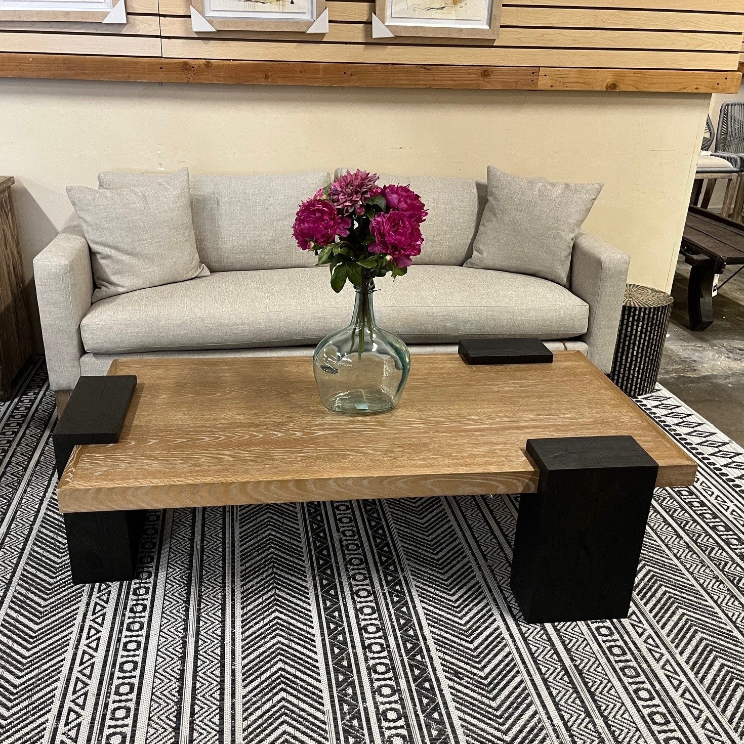 Designer Two-Tone 62" Coffee Table Natural Walnut Finish