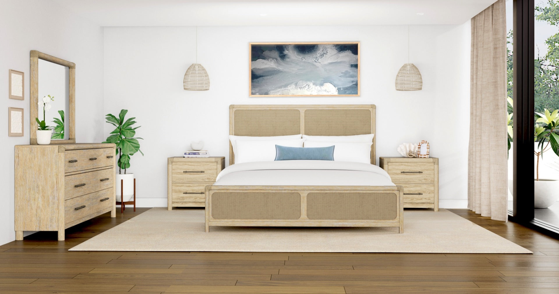 Hilton Head Coastal 3-Pc Woven Bedroom Set (Bed + Dresser + Nightstand)