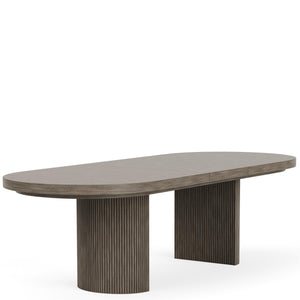Sienna extendable dining table with reeded double pedestal base, angled view — view 3