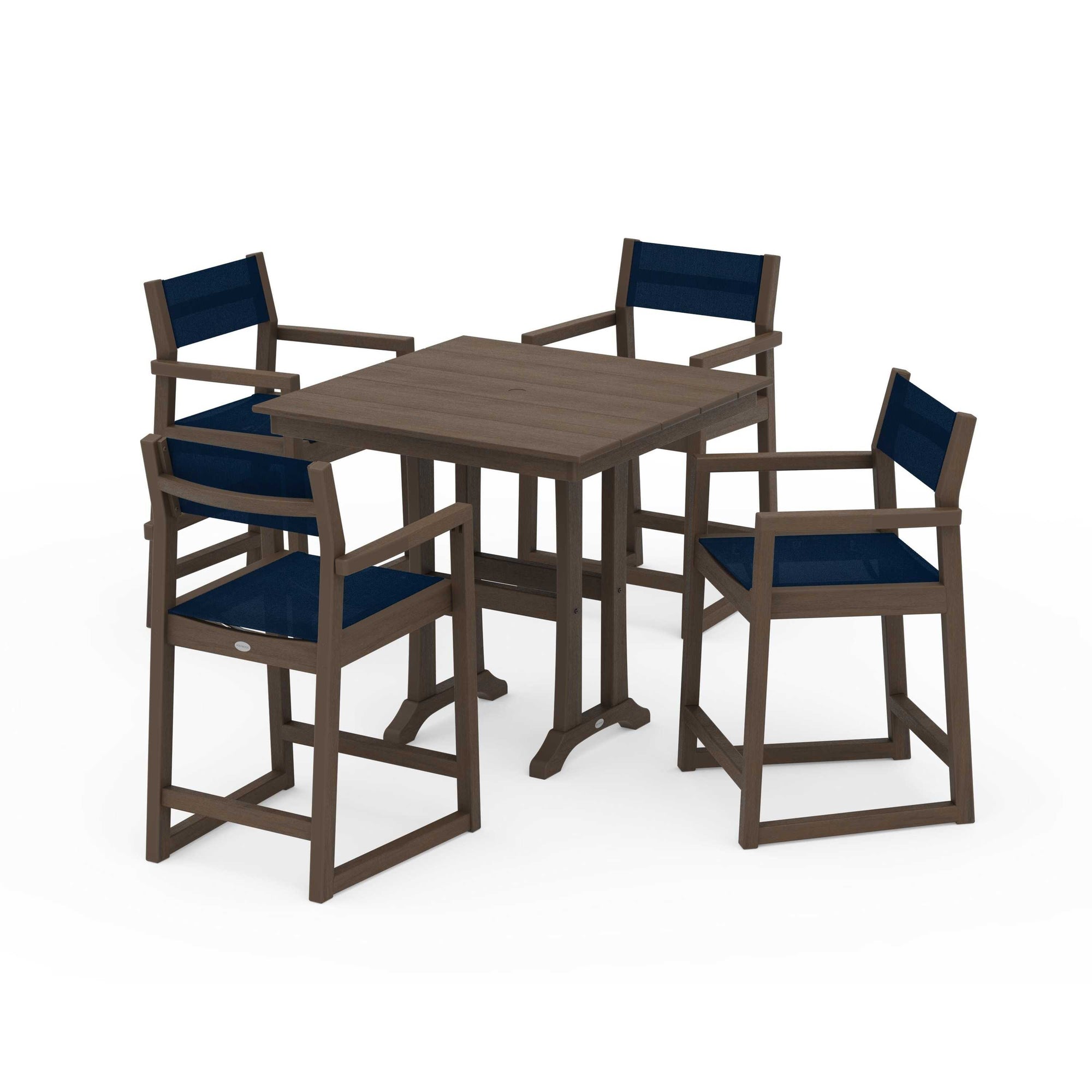 EDGE Sling Arm Chair 5-Piece Farmhouse Counter Set with Trestle Legs