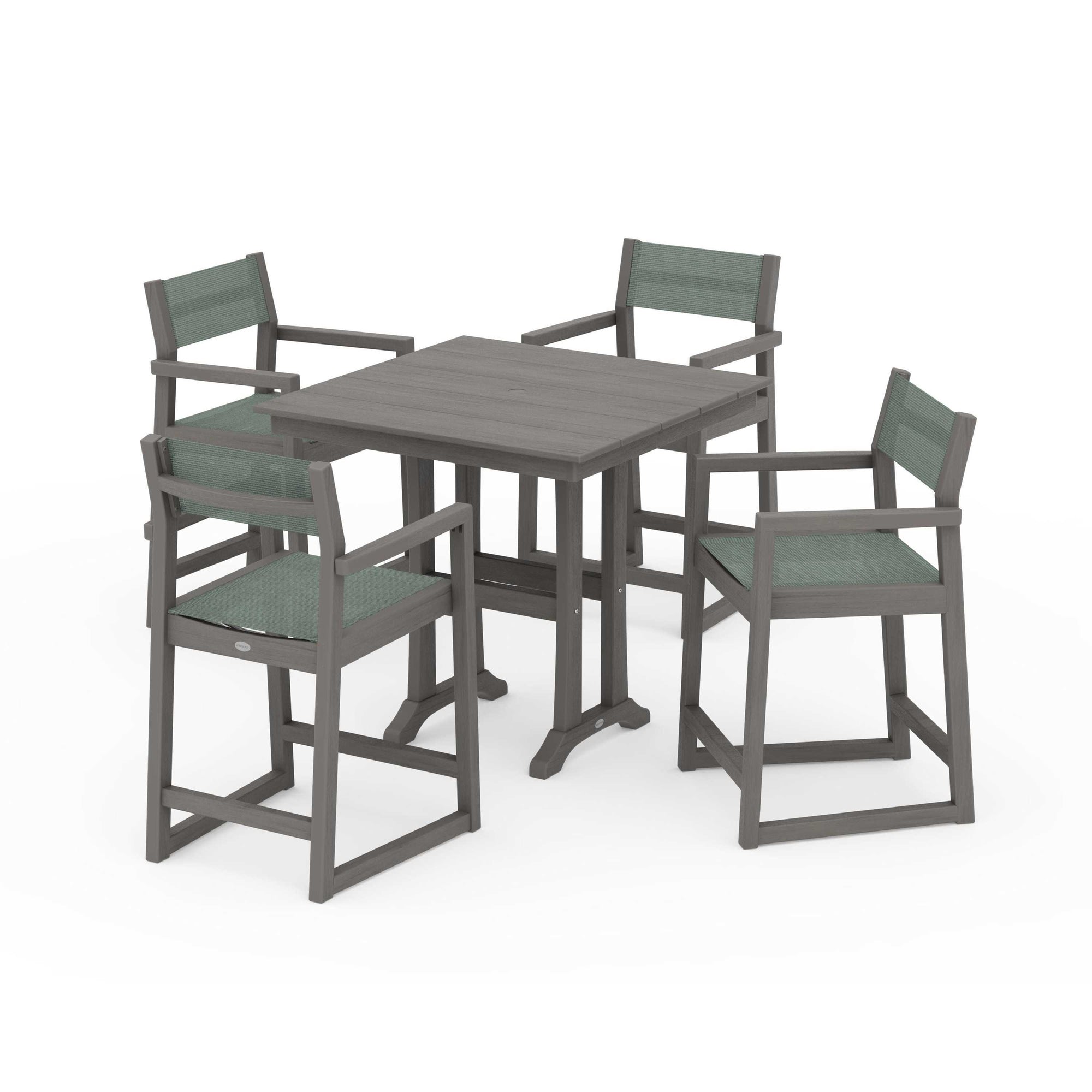 EDGE Sling Arm Chair 5-Piece Farmhouse Counter Set with Trestle Legs