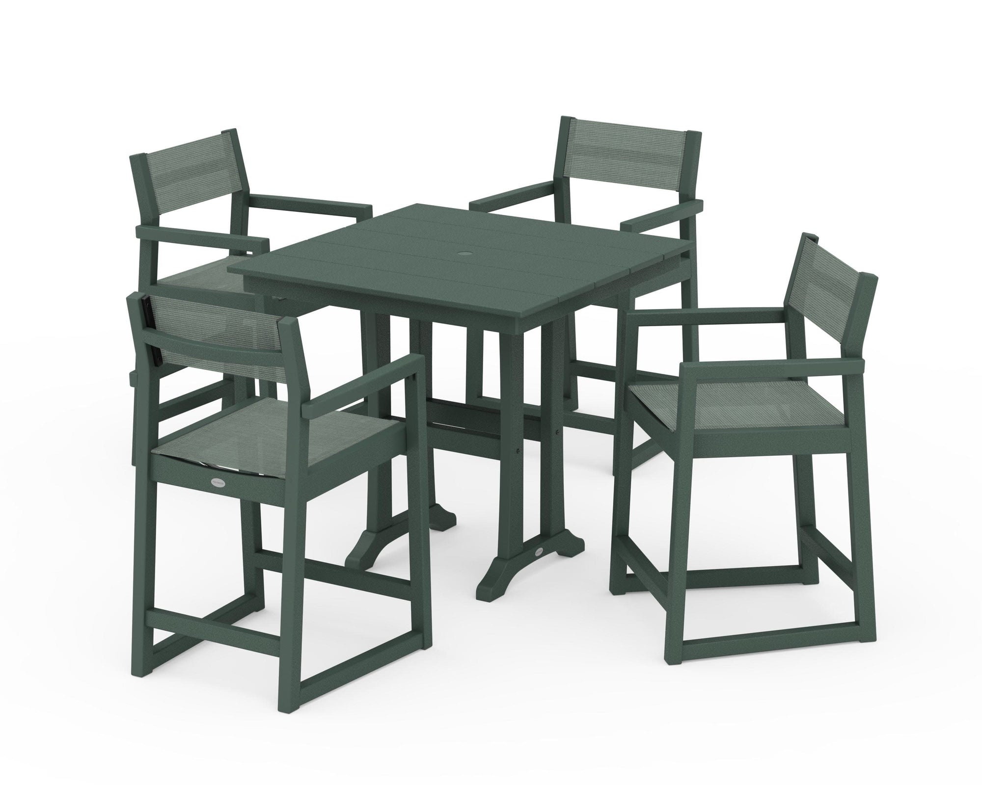 EDGE Sling Arm Chair 5-Piece Farmhouse Counter Set with Trestle Legs