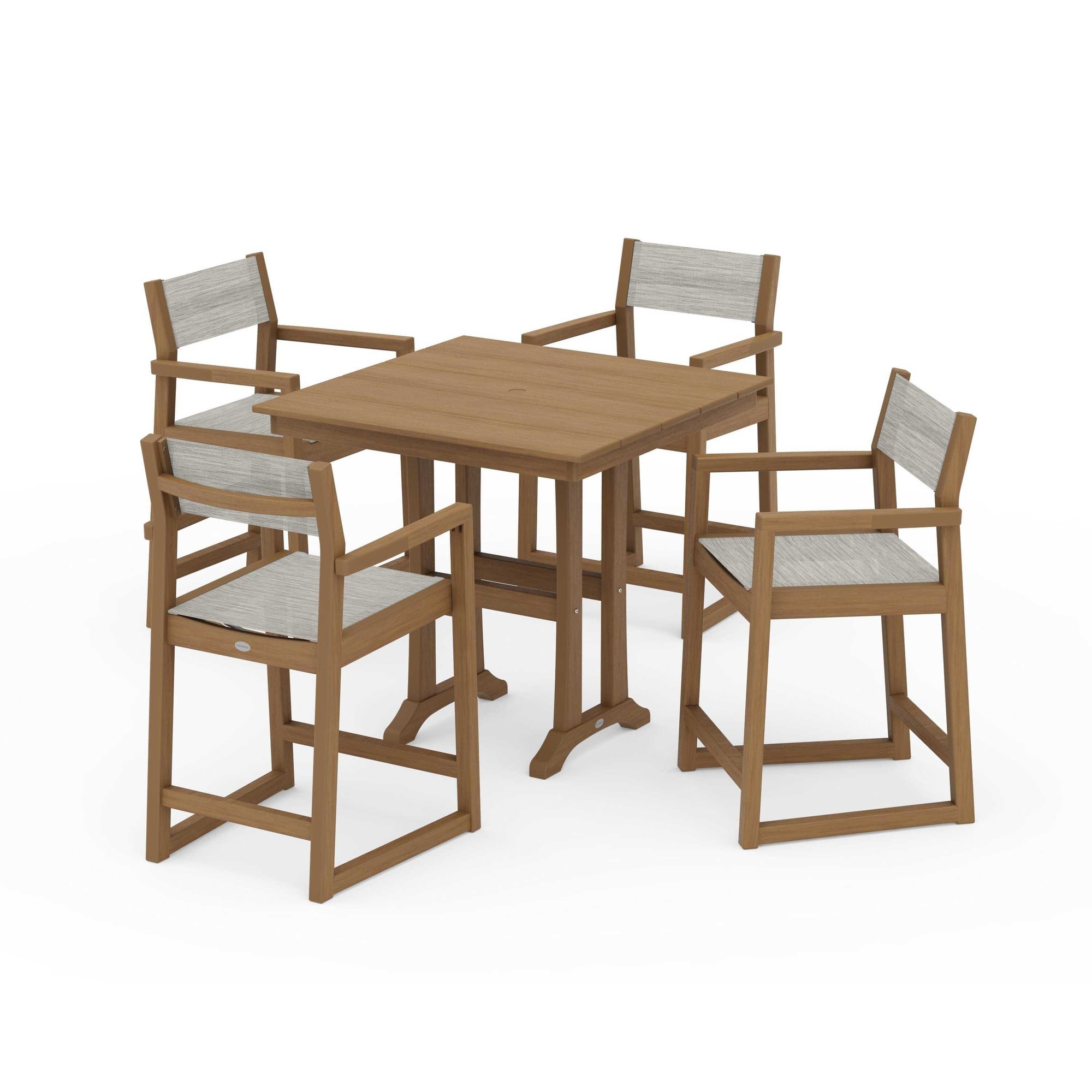 EDGE Sling Arm Chair 5-Piece Farmhouse Counter Set with Trestle Legs