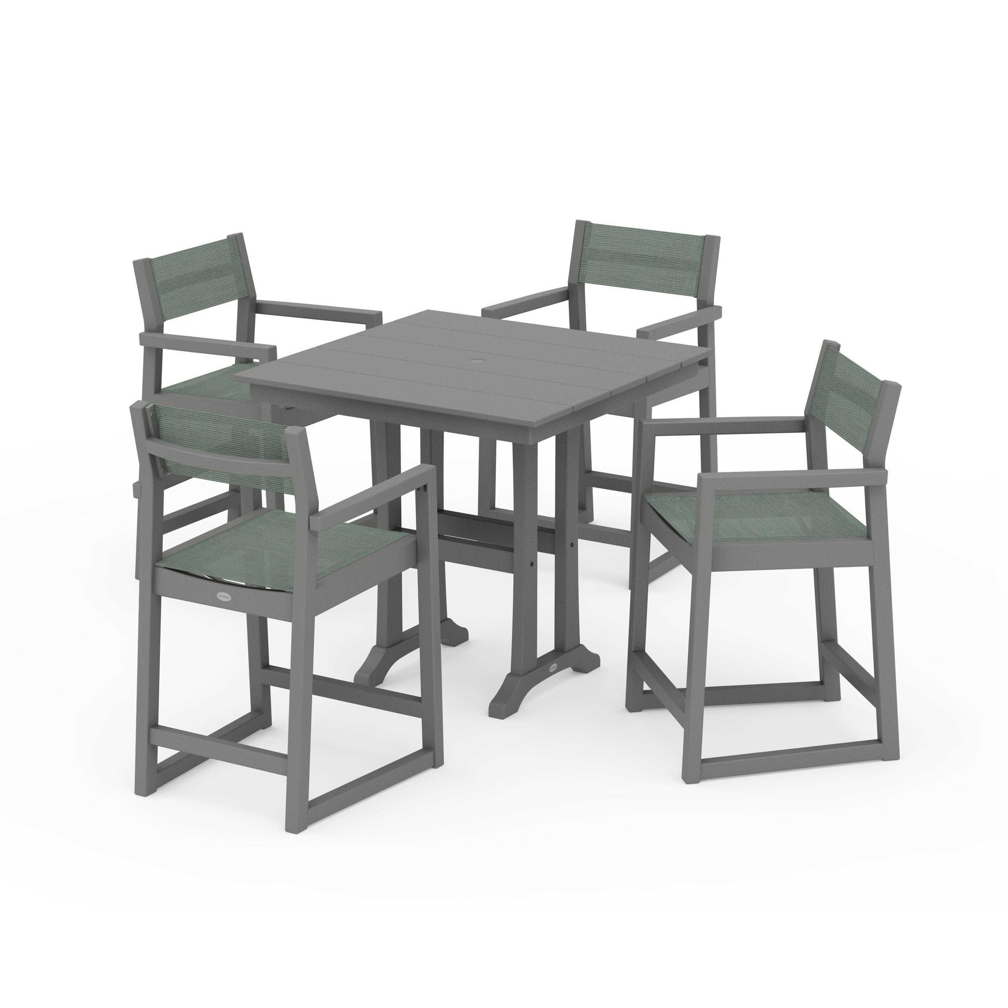 EDGE Sling Arm Chair 5-Piece Farmhouse Counter Set with Trestle Legs
