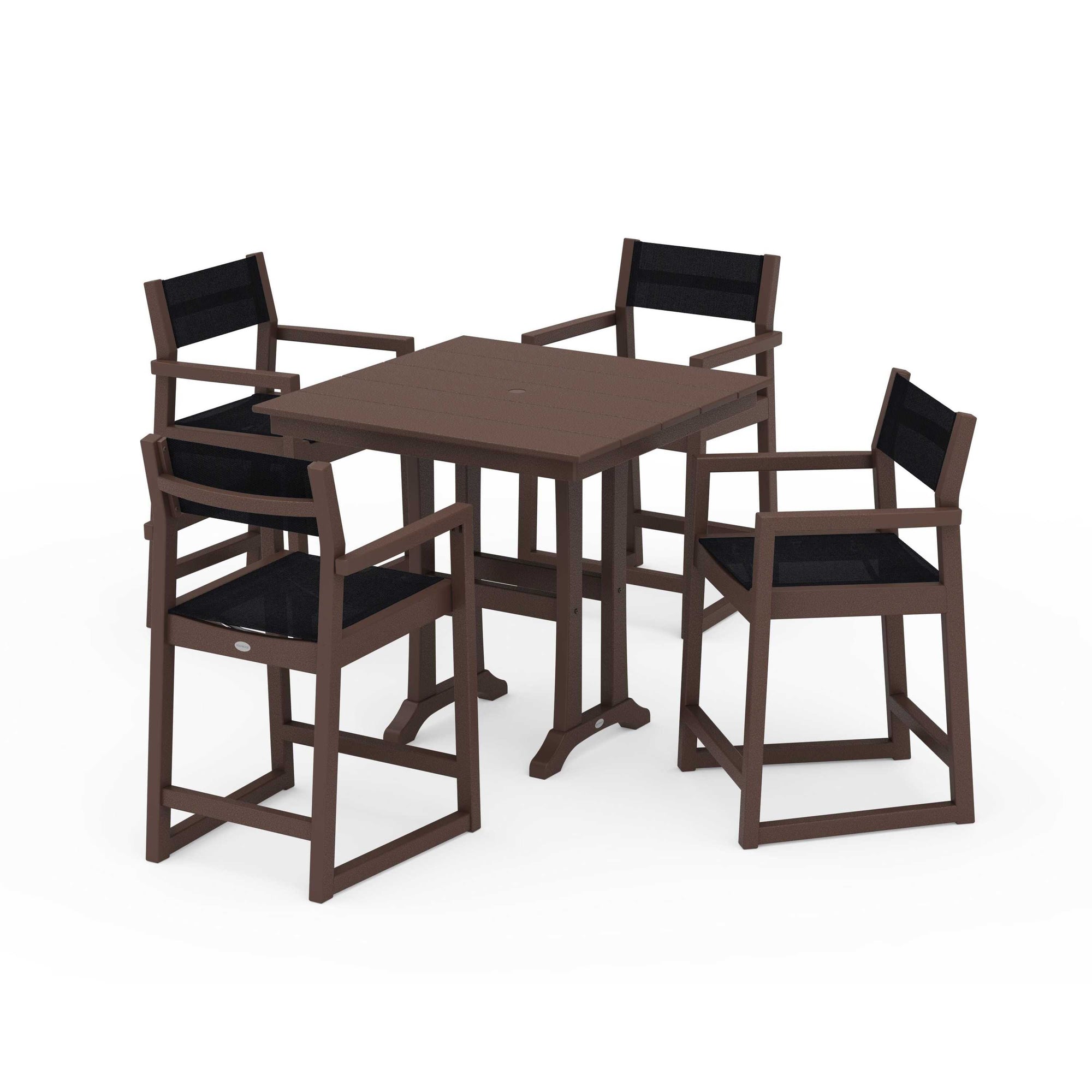 EDGE Sling Arm Chair 5-Piece Farmhouse Counter Set with Trestle Legs