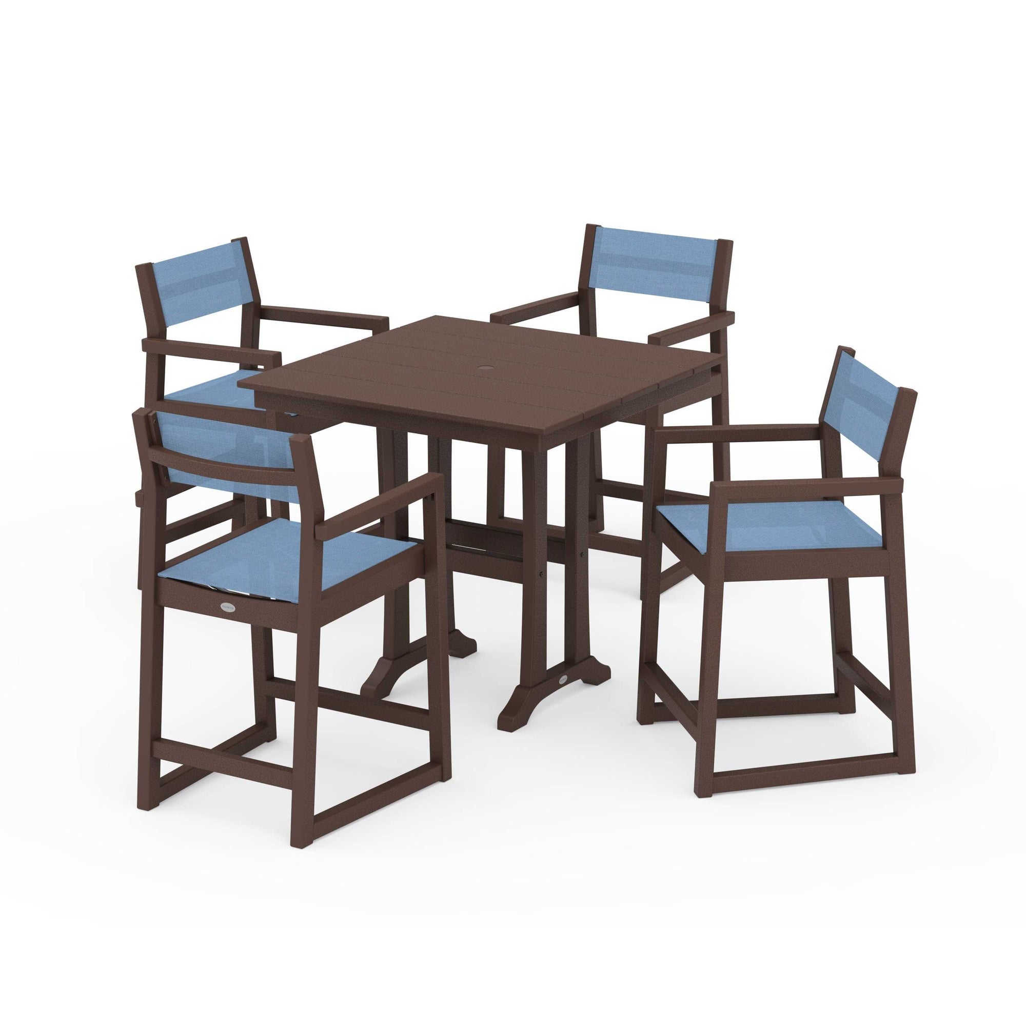 EDGE Sling Arm Chair 5-Piece Farmhouse Counter Set with Trestle Legs