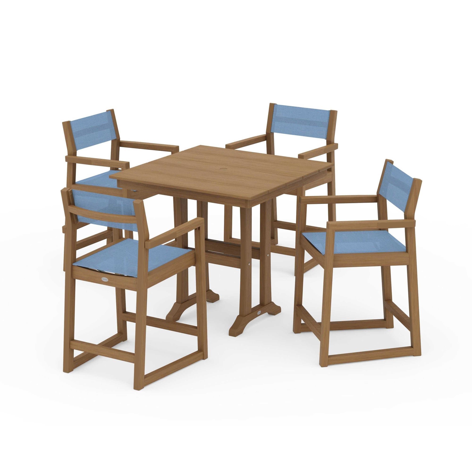 EDGE Sling Arm Chair 5-Piece Farmhouse Counter Set with Trestle Legs