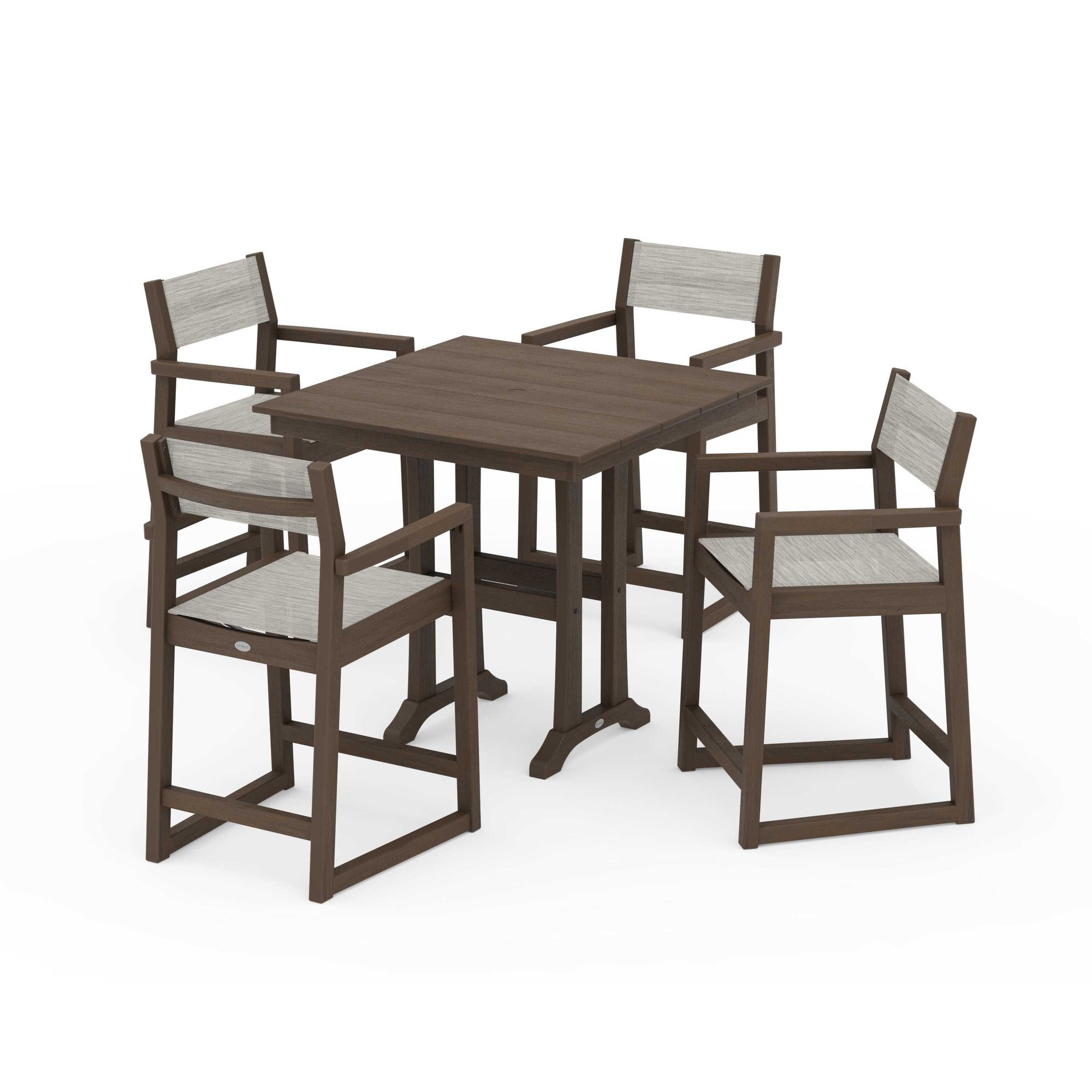 EDGE Sling Arm Chair 5-Piece Farmhouse Counter Set with Trestle Legs