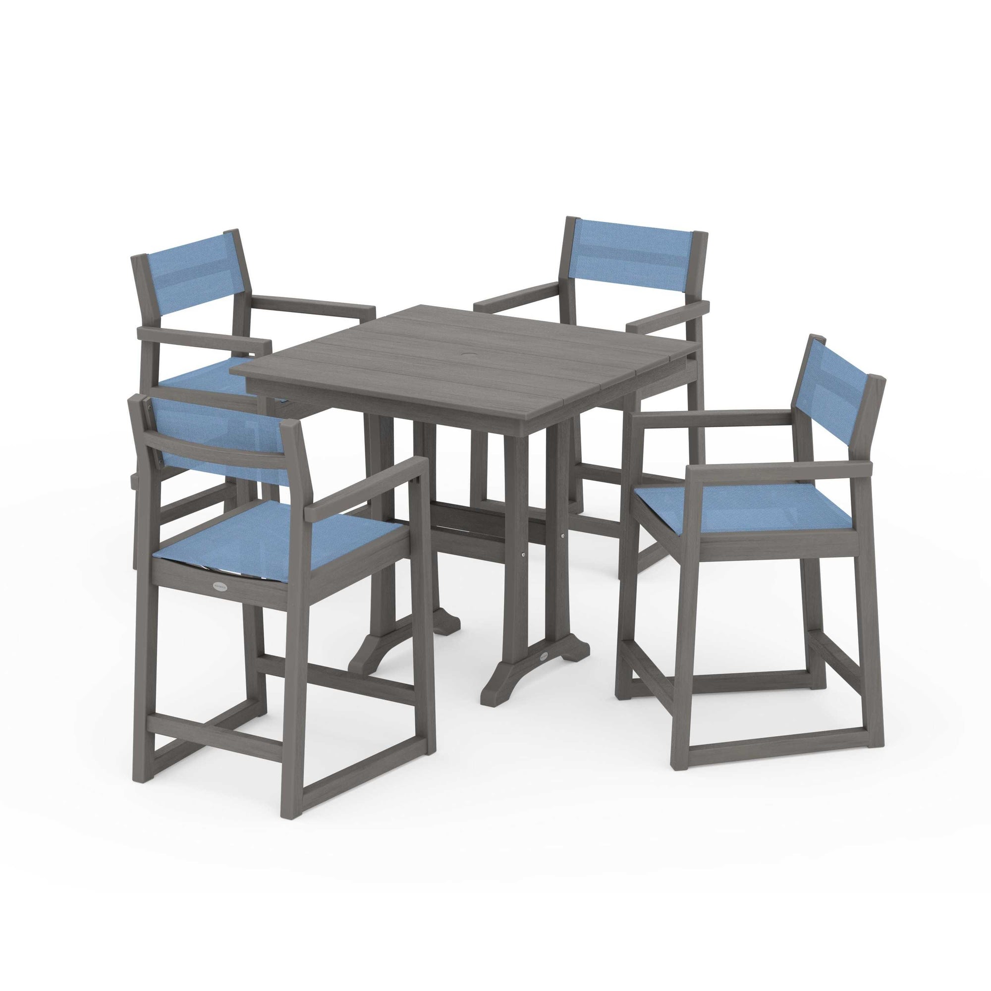 EDGE Sling Arm Chair 5-Piece Farmhouse Counter Set with Trestle Legs