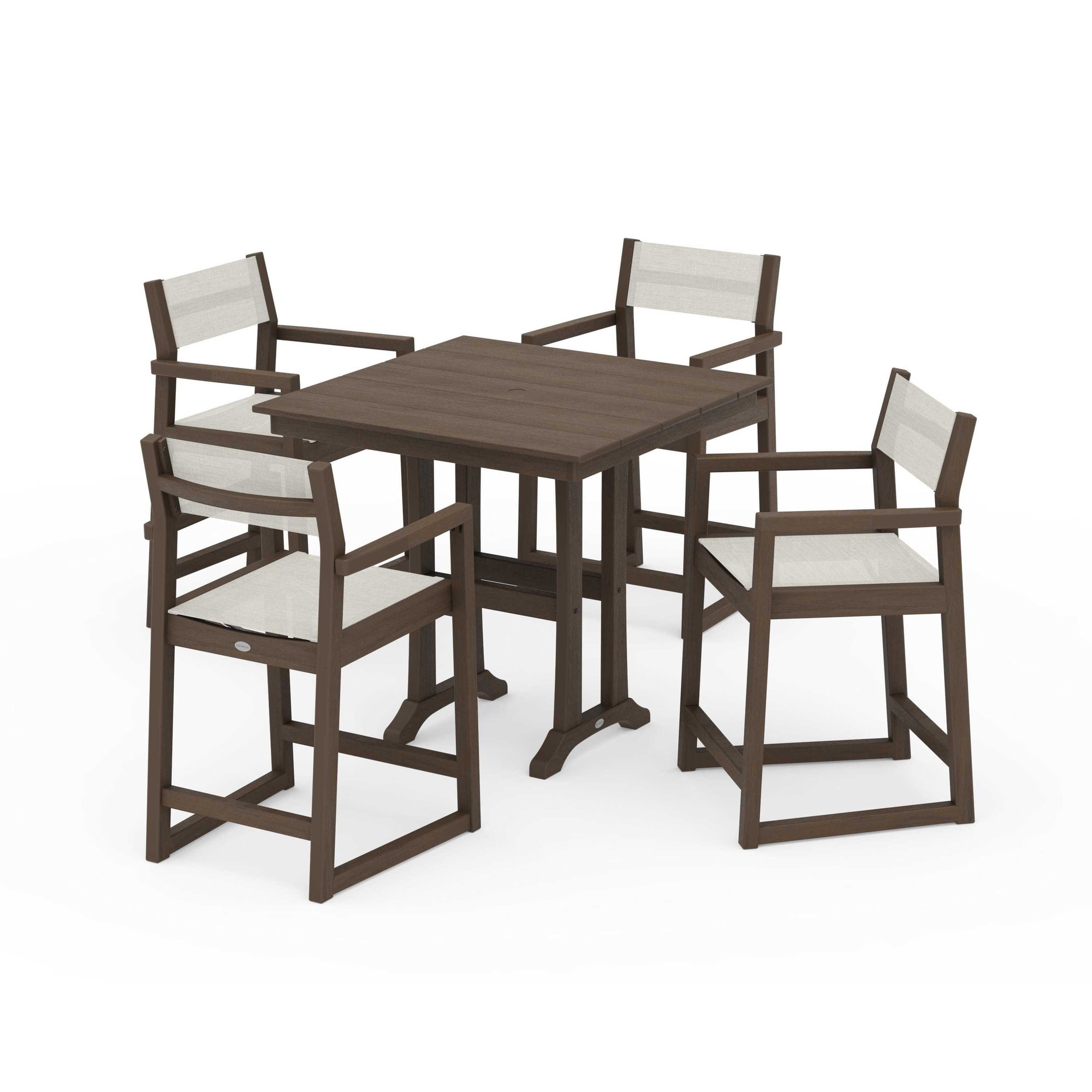 EDGE Sling Arm Chair 5-Piece Farmhouse Counter Set with Trestle Legs